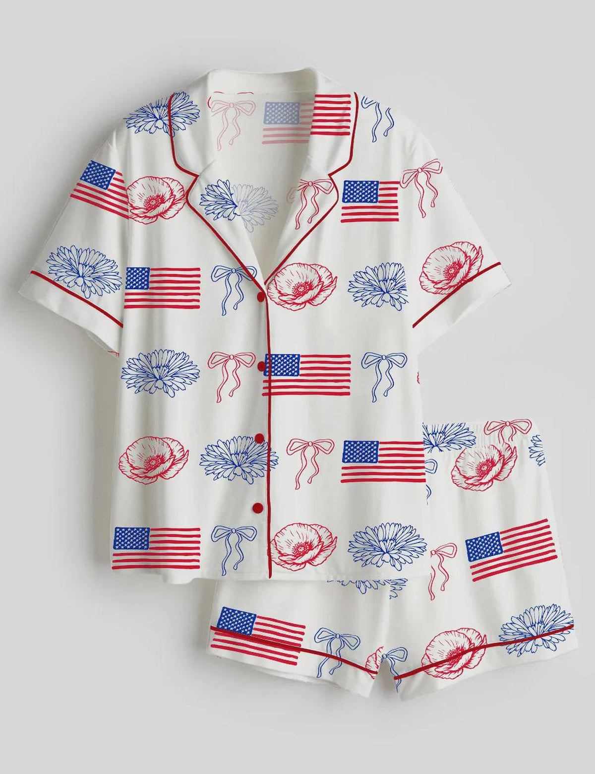 4th of July Patriotic Floral Pajama Set - Memorial Day Sleepwear