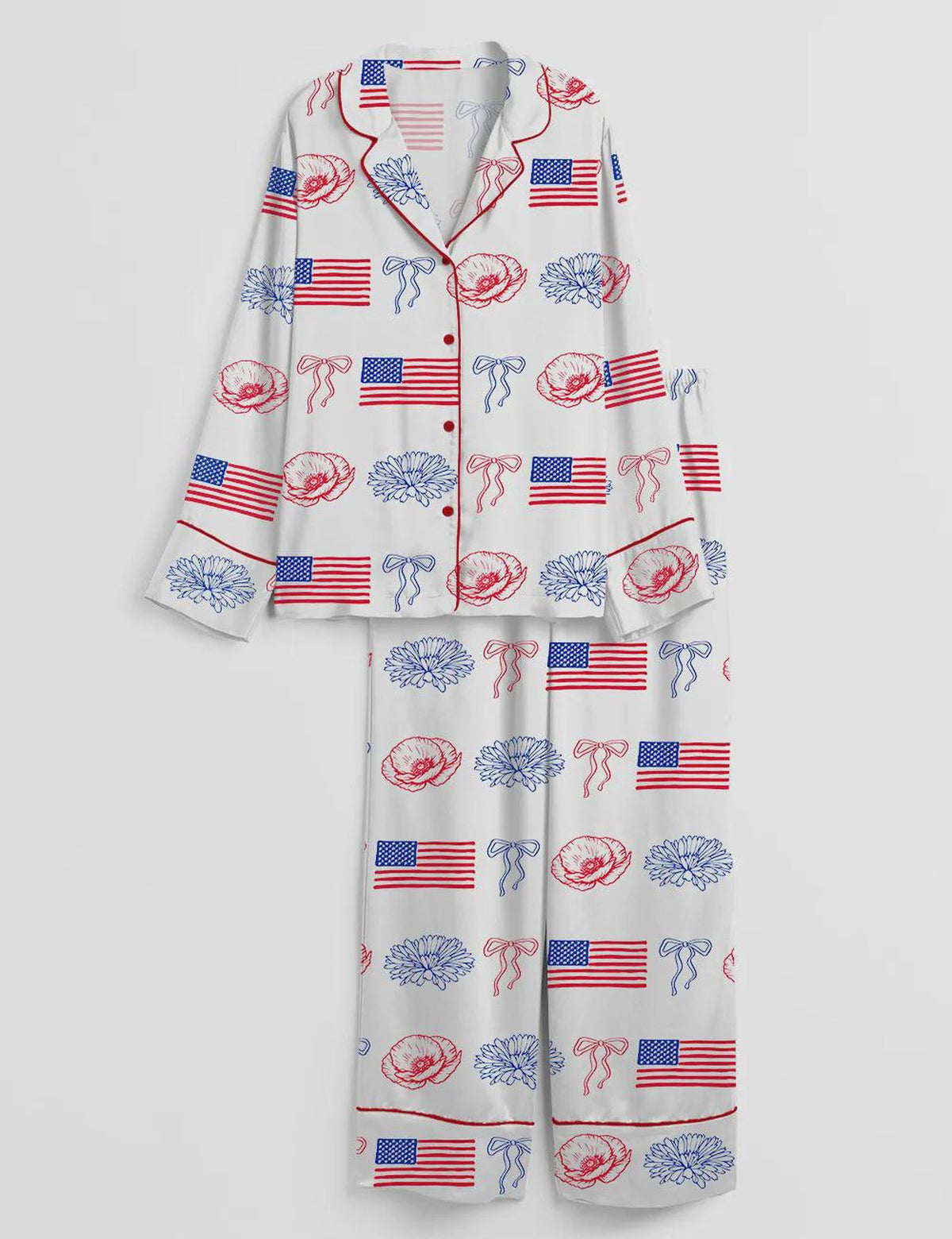 4th of July Patriotic Floral Pajama Set - Memorial Day Sleepwear