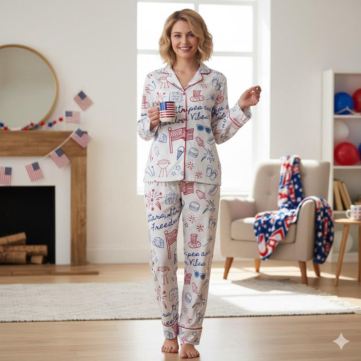 Stars & Stripes Patriotic Women’s Sleepwear: 4th of July Pajama Set
