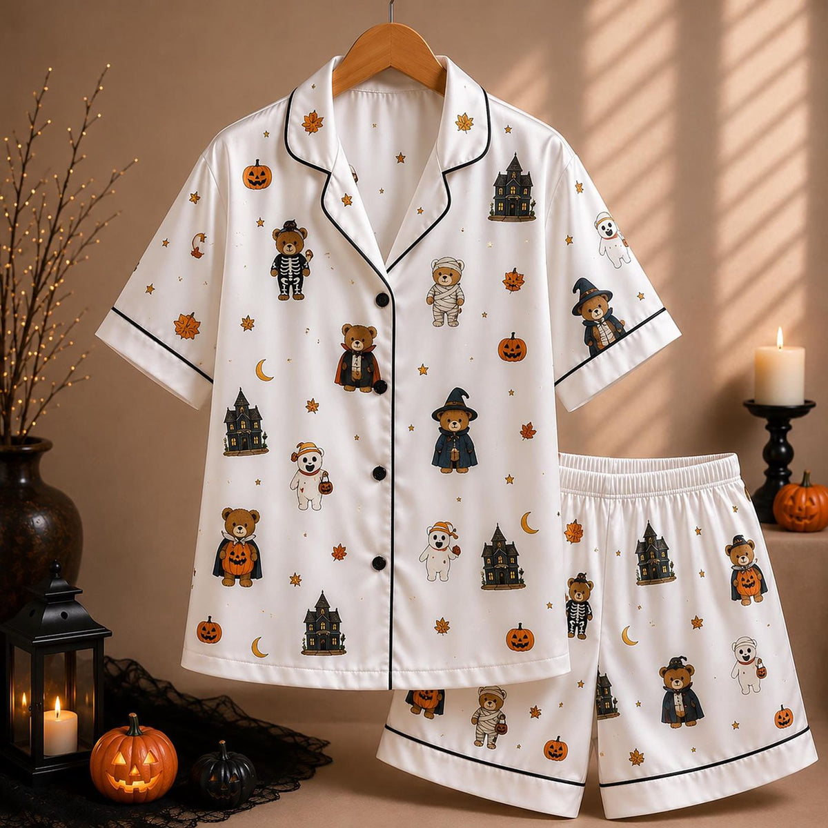90s Bears Halloween Pajama Set: Trick or Treat PJs Pumpkin Lover Gift & Spooky Bear Tee