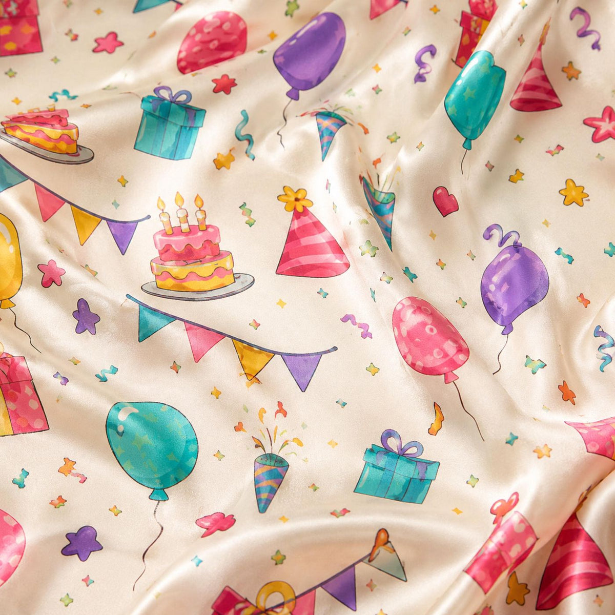 Alabaster Silk Celebration Pajamas: Cake Graphic Short Sleeve Loungewear Collection
