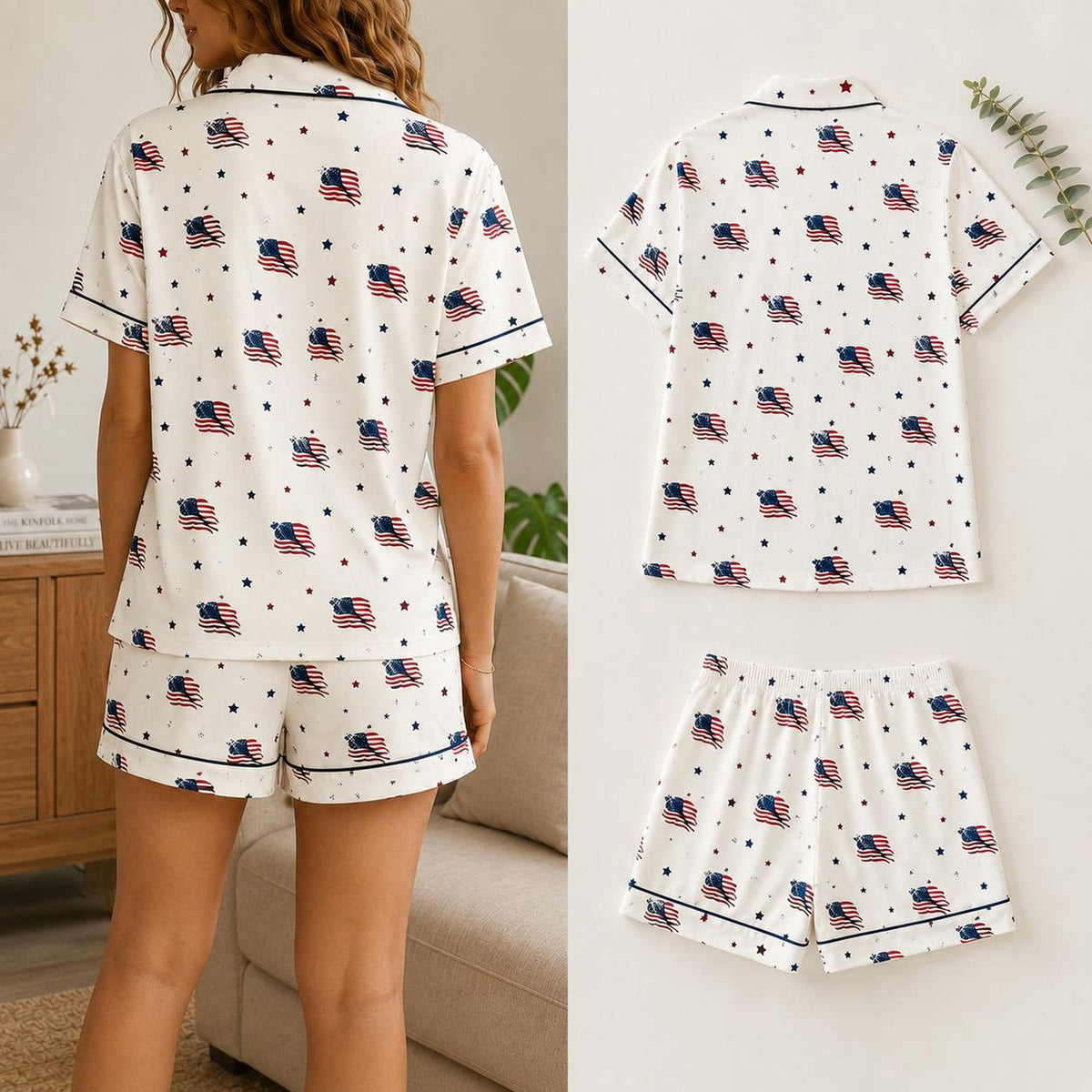 America 1776 2026 Pajama Set for Women, Patriotic Flag Print Sleepwear, 250 Years of Freedom Pajamas, Fourth of July Lounge Set