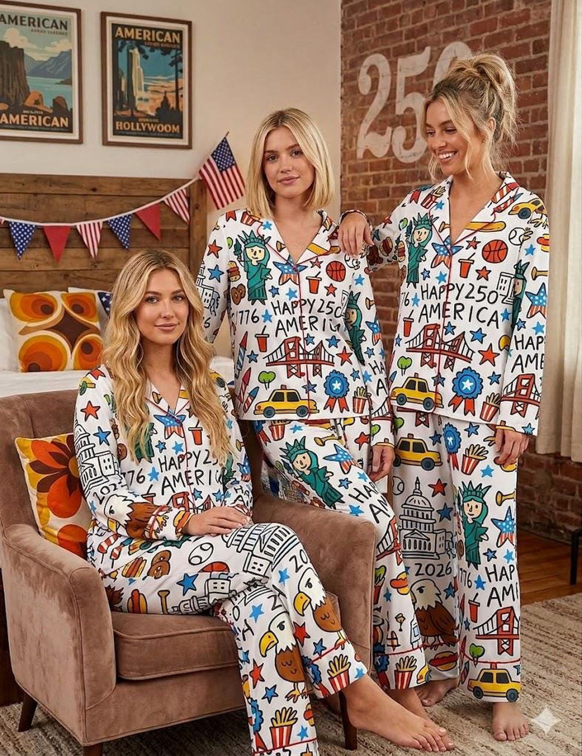 250th Anniversary American Flag Pajamas Set for 4th of July Celebration
