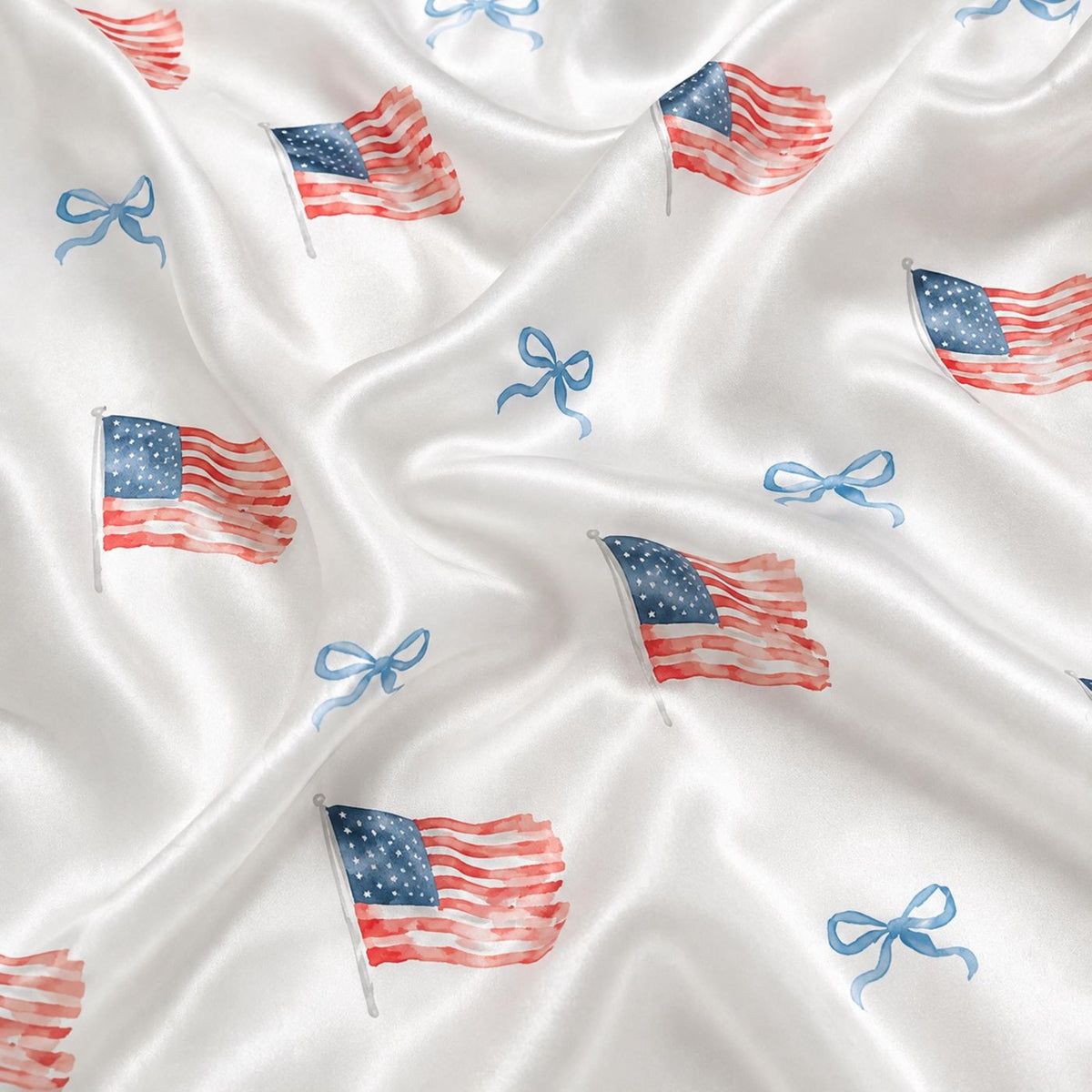 American Flag Satin Pajama Set with Bows and Stars for Cozy Sleepwear
