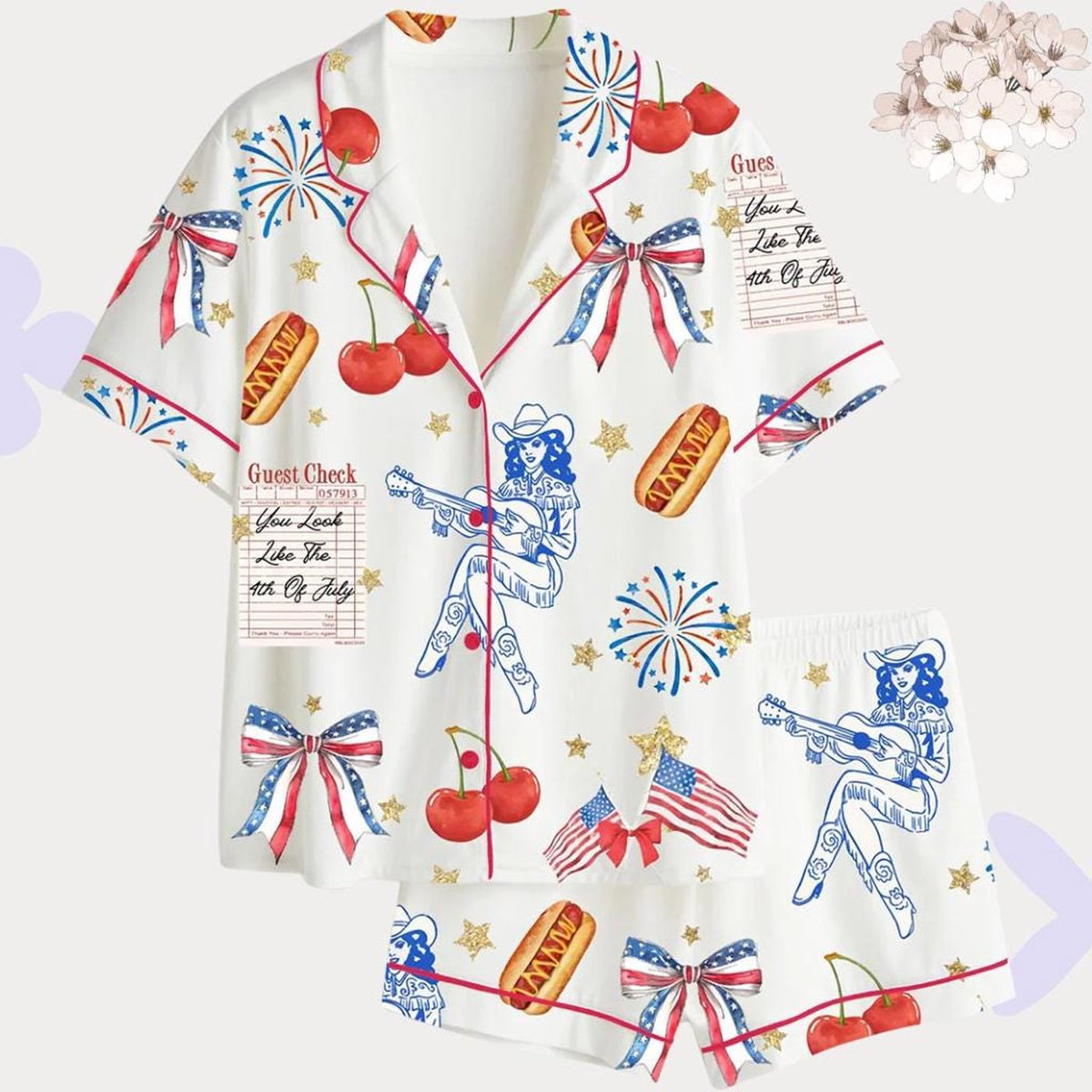 4th of July Patriotic Cowgirl Women s Pajama Set - Americana Coquette Sleepwear
