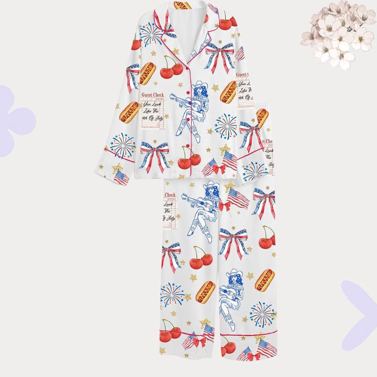 4th of July Patriotic Cowgirl Women s Pajama Set - Americana Coquette Sleepwear