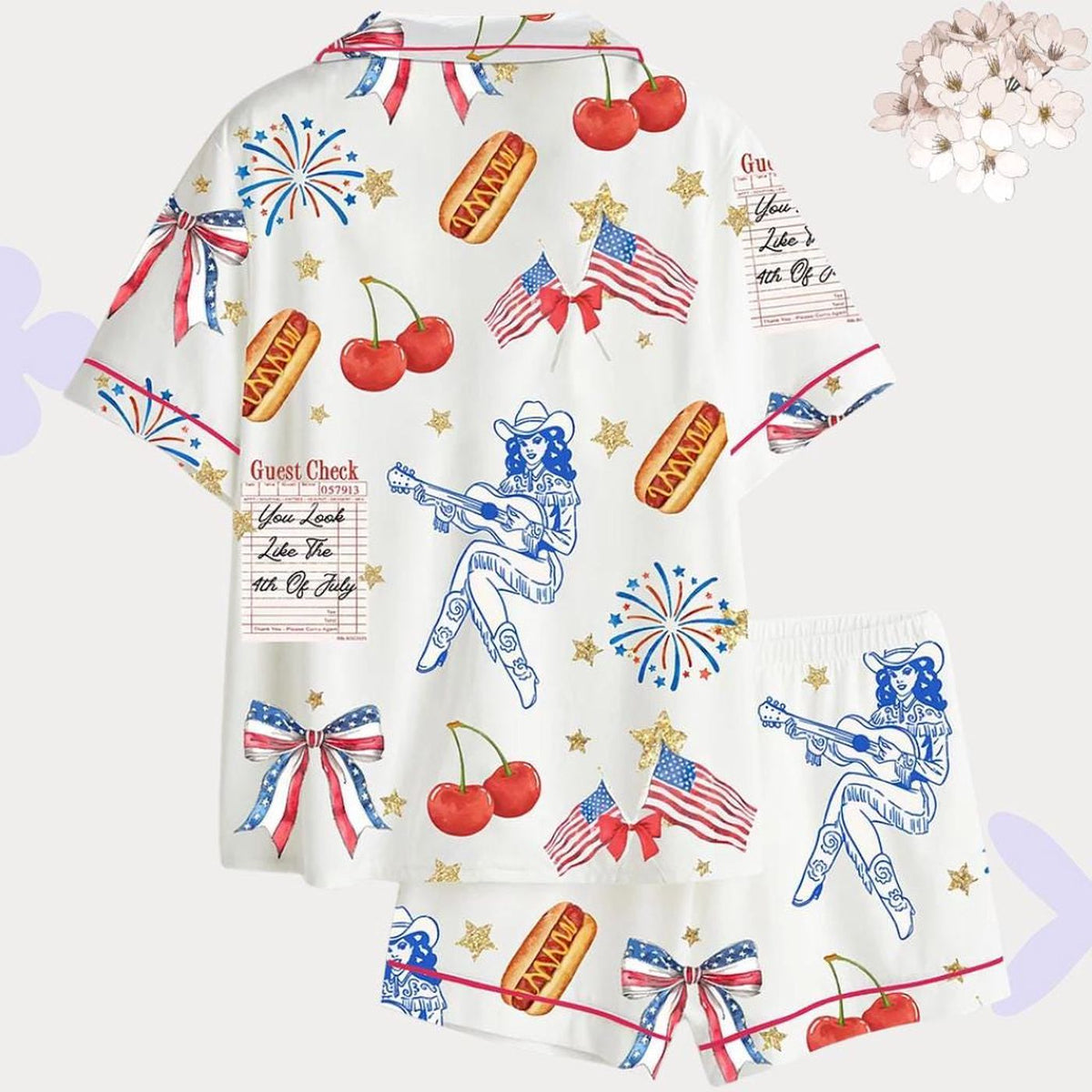 4th of July Patriotic Cowgirl Women s Pajama Set - Americana Coquette Sleepwear