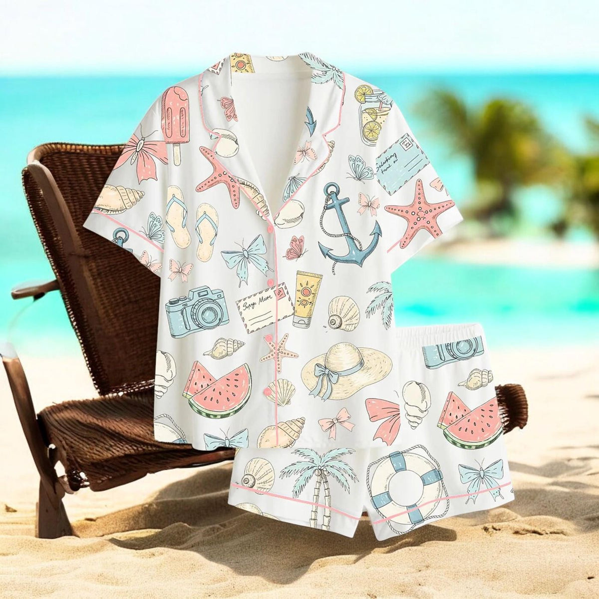 Anchor Starfish Summer Pajamas: Nautical Beach Vacation Sleepwear Set for Her