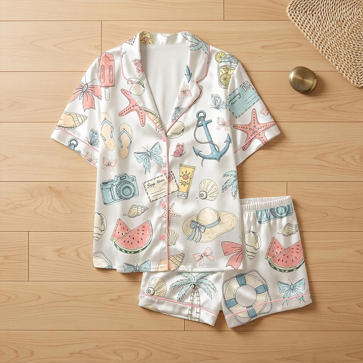 Anchor Starfish Summer Pajamas: Nautical Beach Vacation Sleepwear Set for Her