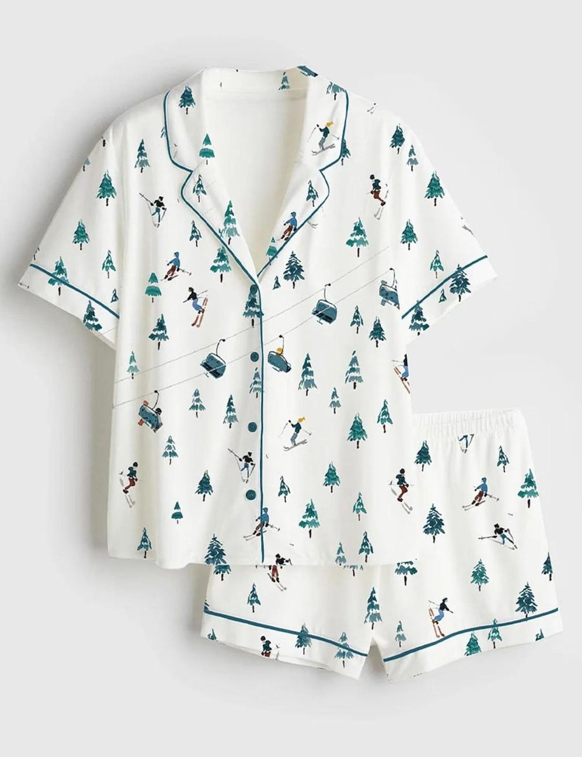 Apres Ski Mountains Satin Pajama Set Women Winter Sleepwear