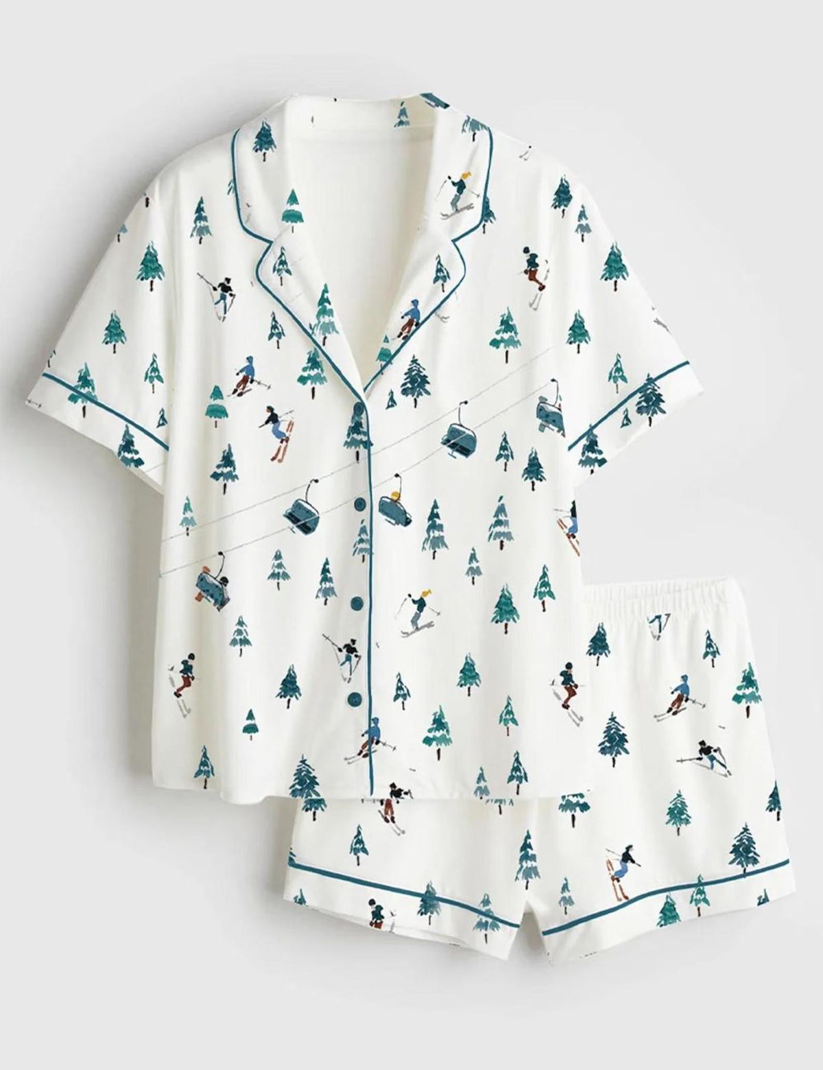 Apres Ski Mountains Satin Pajama Set Women Winter Sleepwear