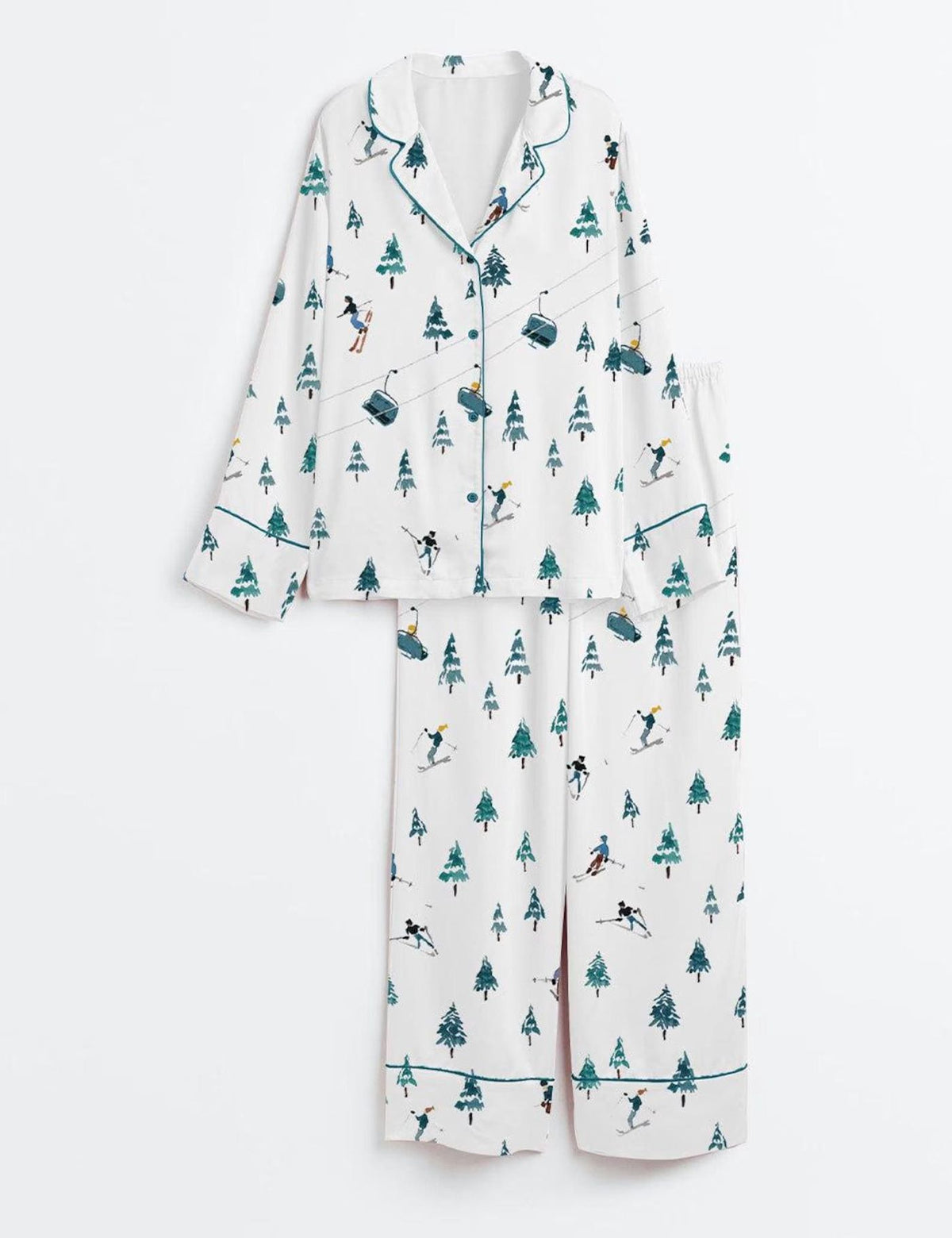 Apres Ski Mountains Satin Pajama Set Women Winter Sleepwear