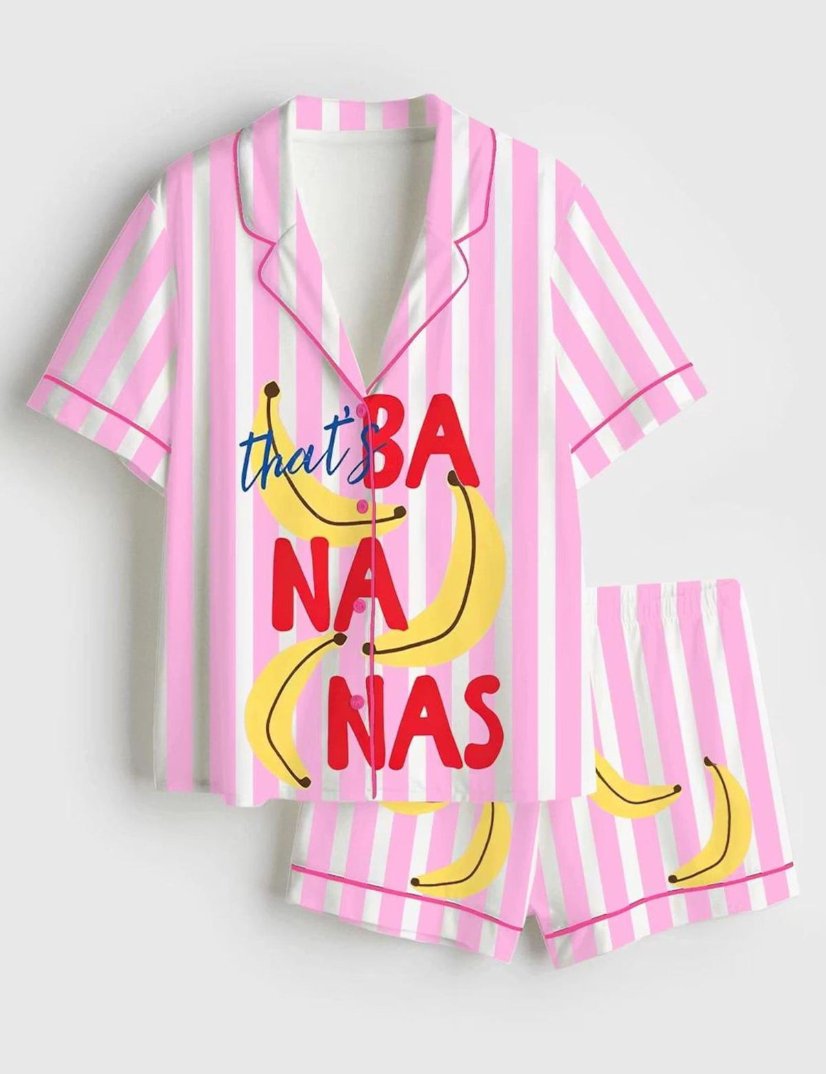 Banana Pajamas Women Set Pink Stripe Sleepwear Cute Fruit Lover PJs