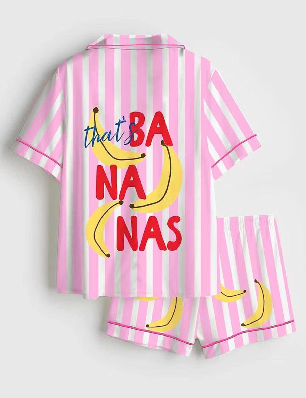 Banana Pajamas Women Set Pink Stripe Sleepwear Cute Fruit Lover PJs