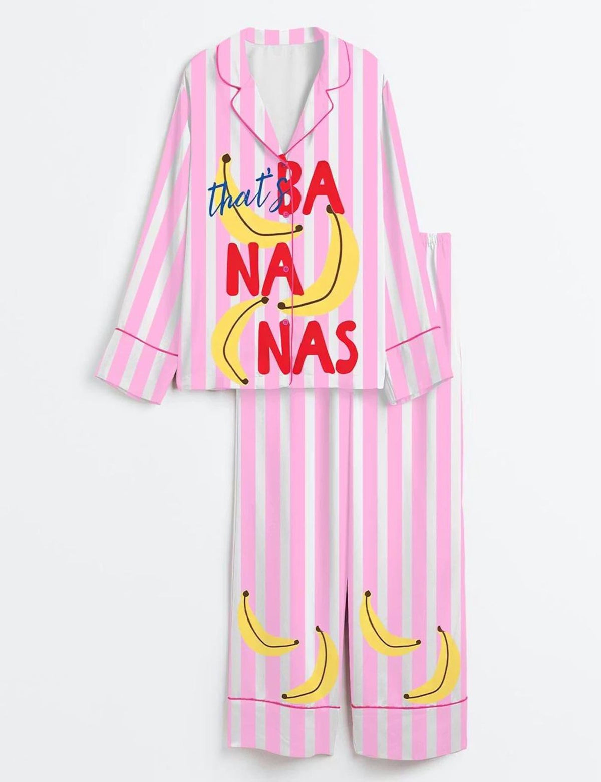 Banana Pajamas Women Set Pink Stripe Sleepwear Cute Fruit Lover PJs