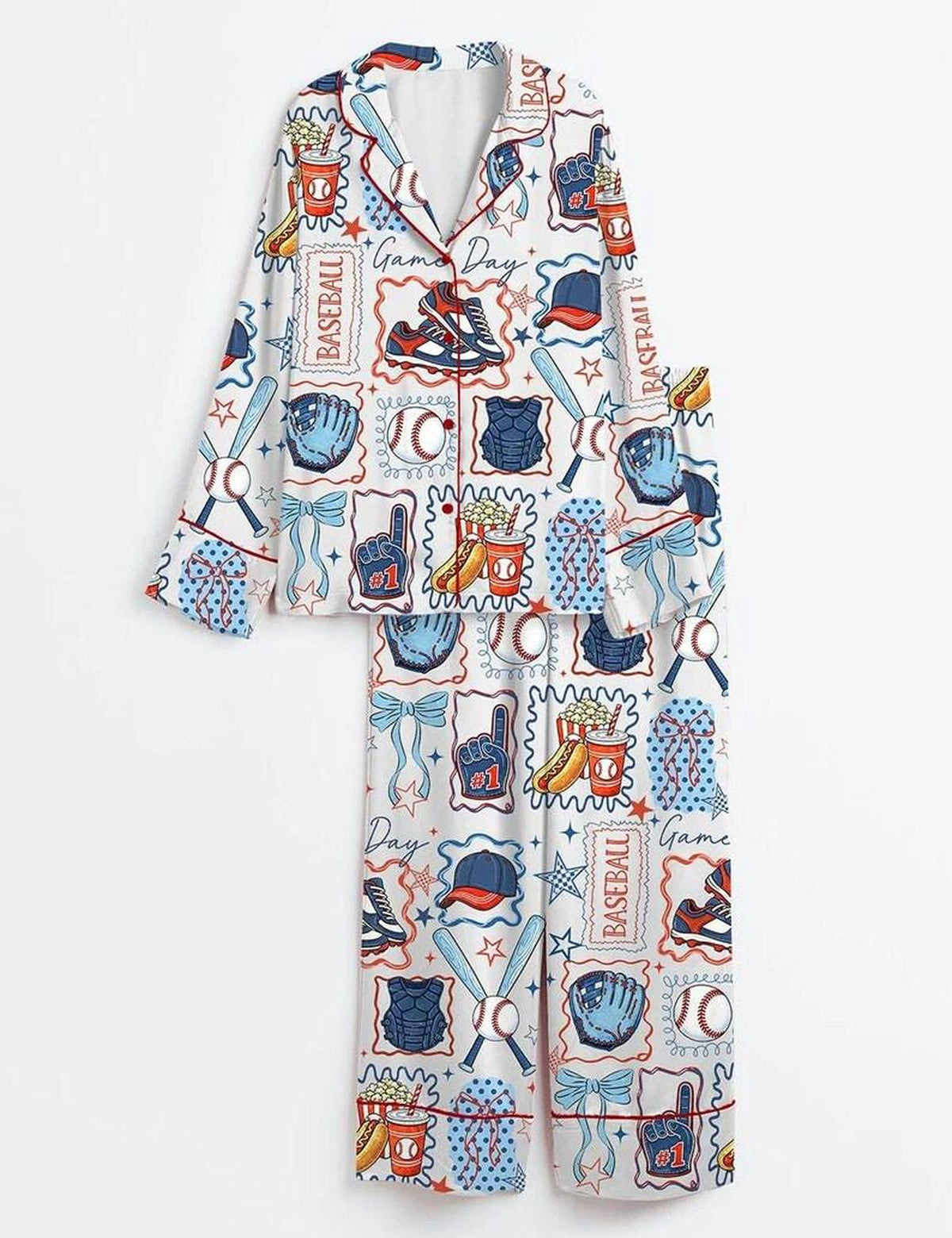 Baseball Print Pajamas Set Women Game Day Sleepwear