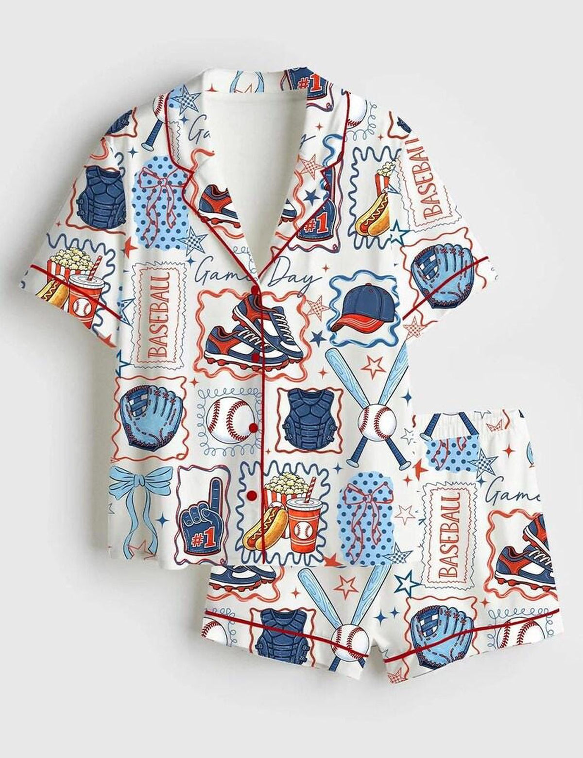 Baseball Print Pajamas Set Women Game Day Sleepwear