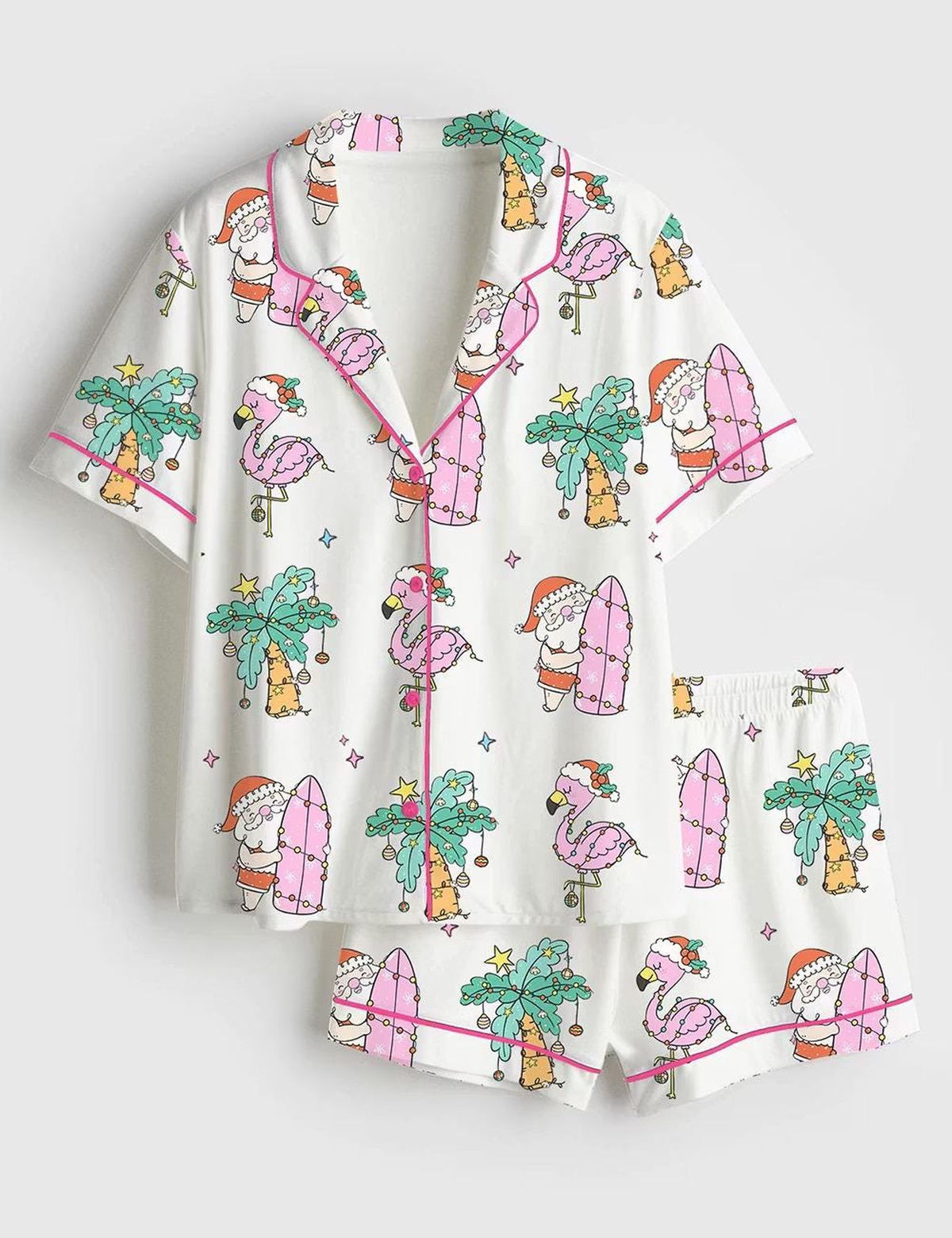 Tropical Beach Christmas Pajamas: Festive Coastal Satin Sleepwear Set
