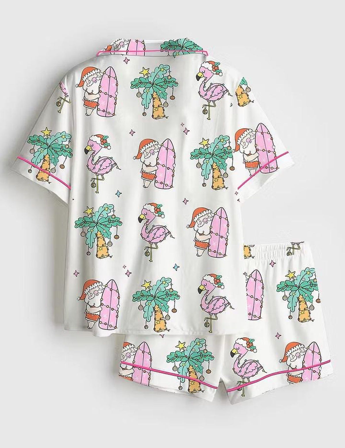 Tropical Beach Christmas Pajamas: Festive Coastal Satin Sleepwear Set