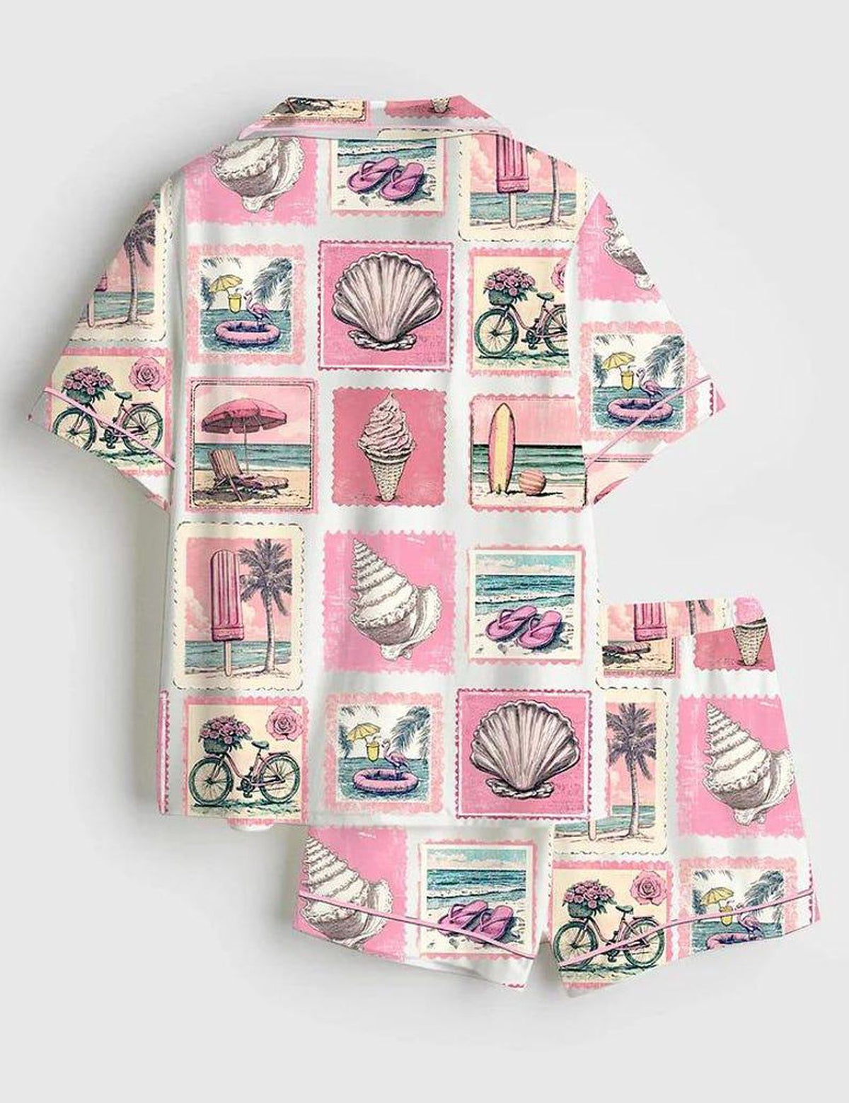 Beach Pajamas Women Set Coastal Summer Sleepwear Pink Vacation Seaside Tropical