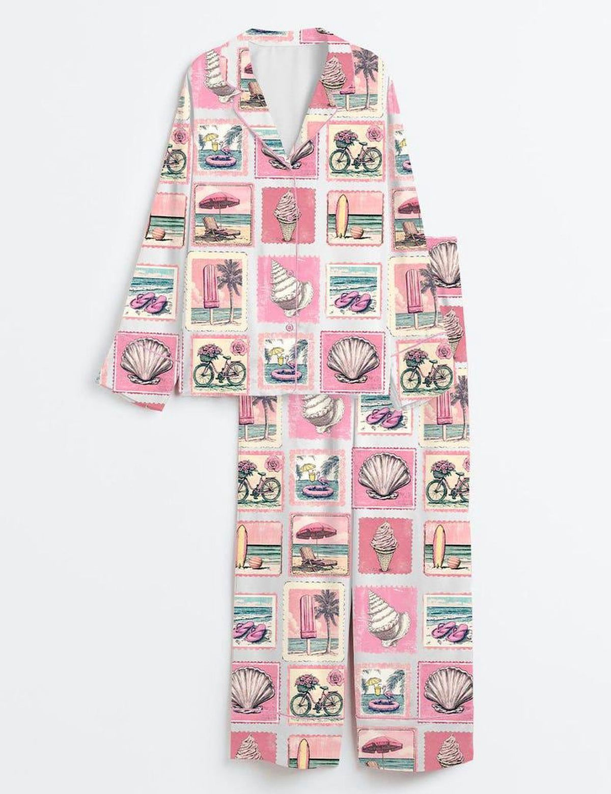 Beach Pajamas Women Set Coastal Summer Sleepwear Pink Vacation Seaside Tropical