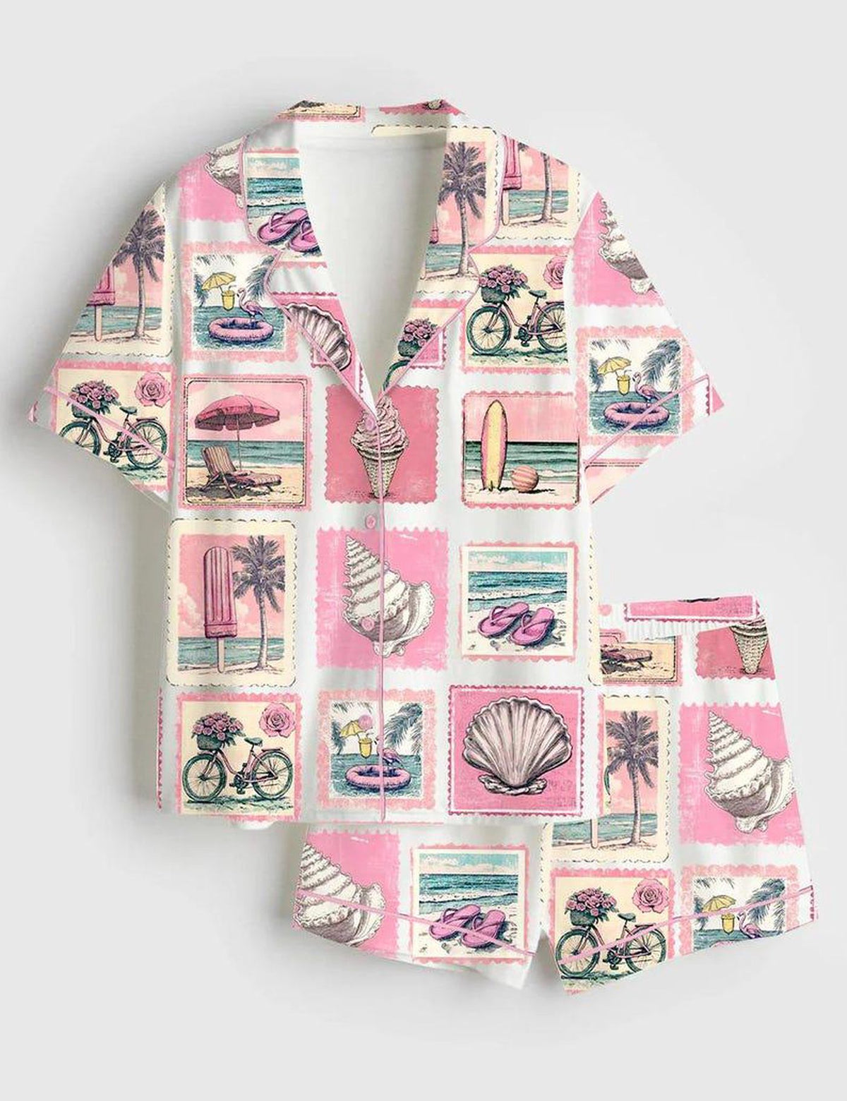 Beach Pajamas Women Set Coastal Summer Sleepwear Pink Vacation Seaside Tropical