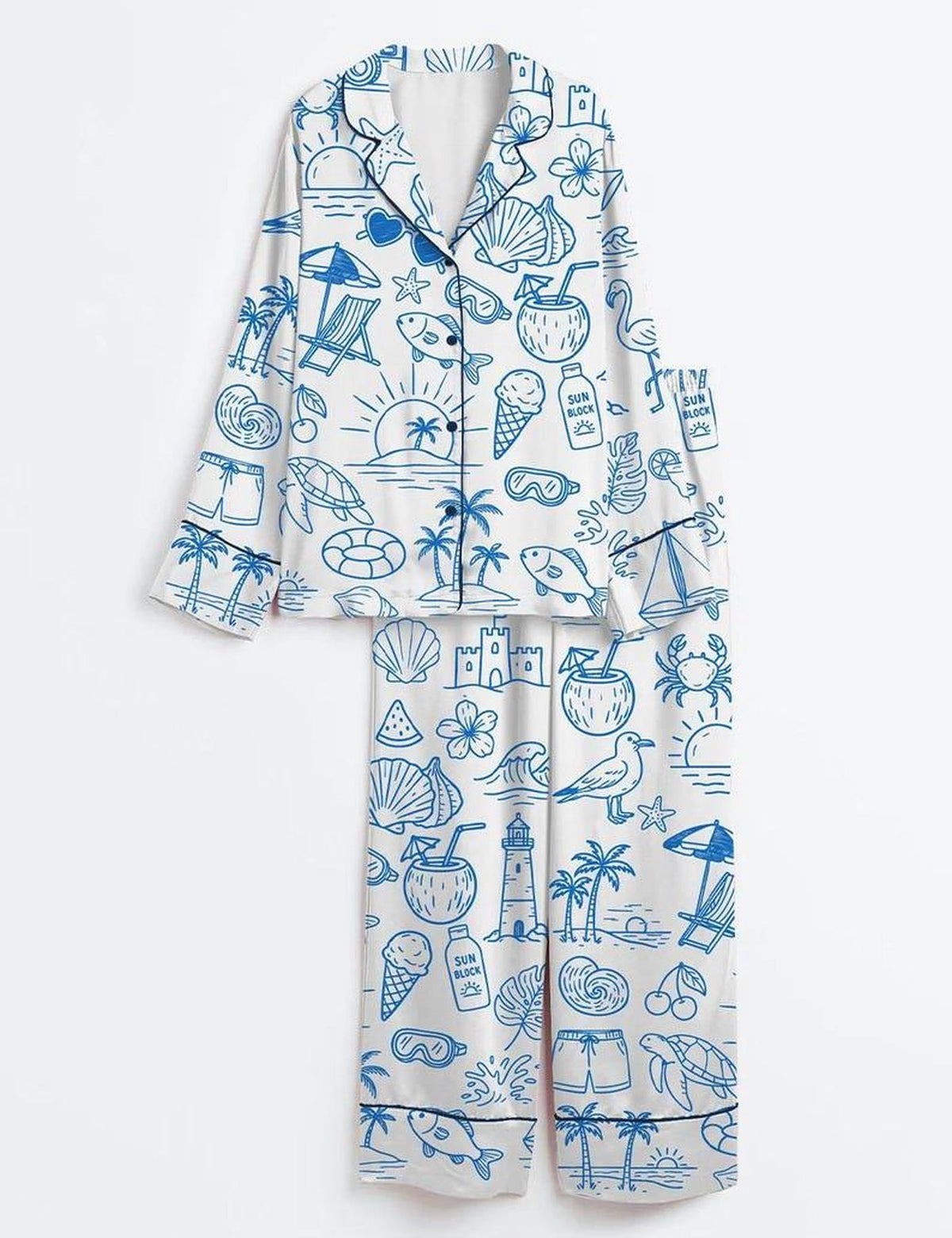 Beach Vacation Women Pajama Set Coastal Sleepwear Summer Tropical Seaside PJ