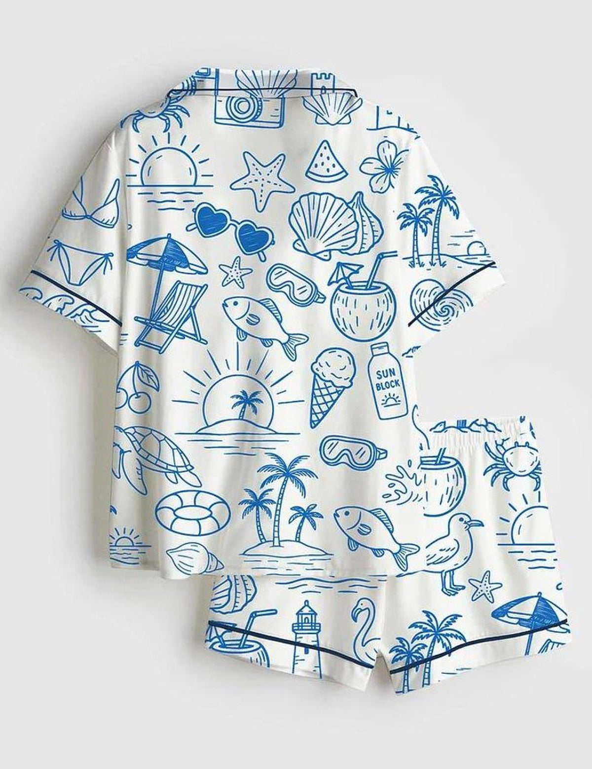 Beach Vacation Women Pajama Set Coastal Sleepwear Summer Tropical Seaside PJ
