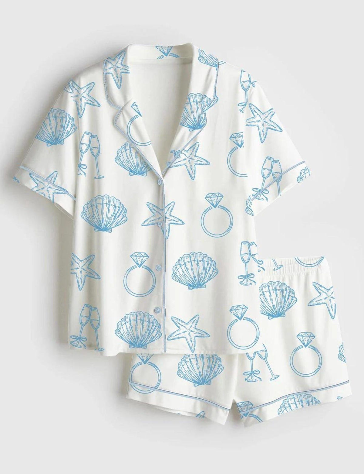 Beach Wedding Pajama Set Seashell Starfish Bridal Sleepwear Champagne