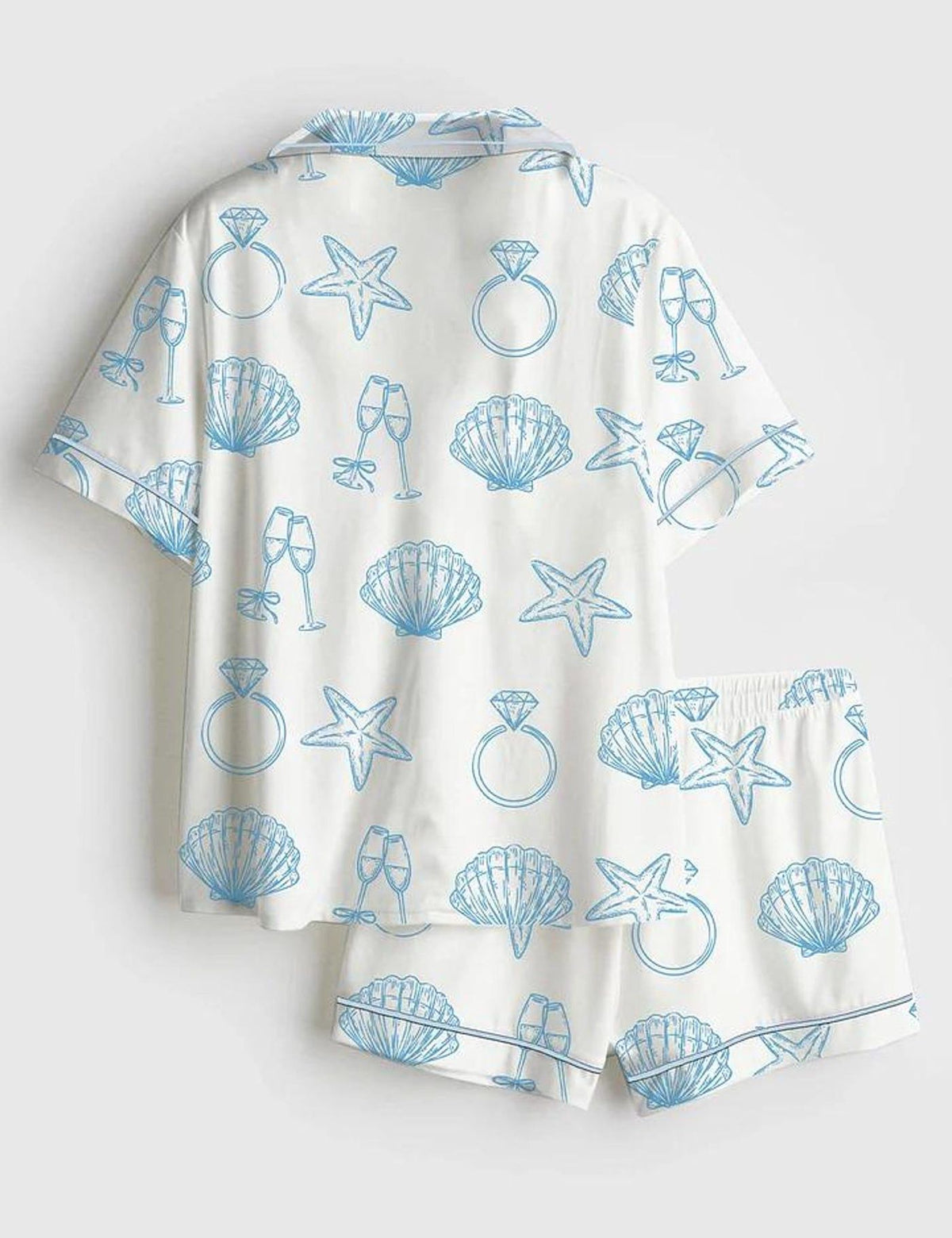 Beach Wedding Pajama Set Seashell Starfish Bridal Sleepwear Champagne