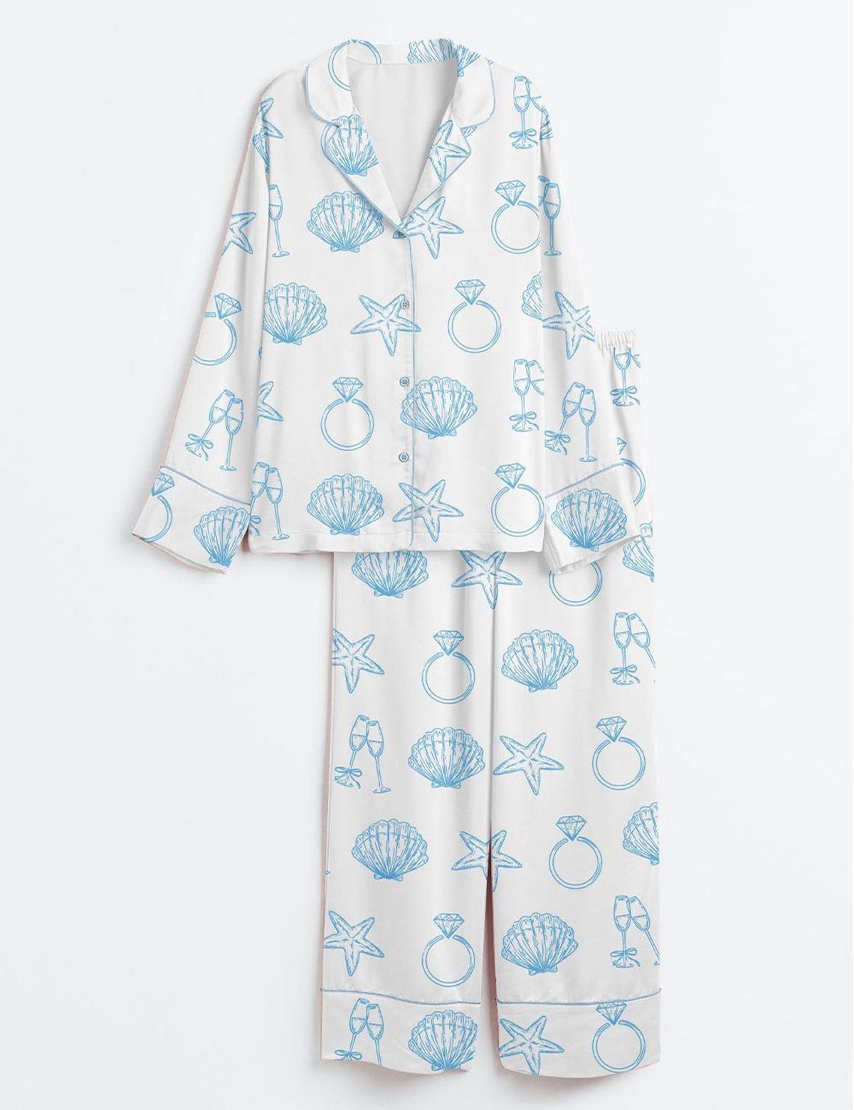 Beach Wedding Pajama Set Seashell Starfish Bridal Sleepwear Champagne