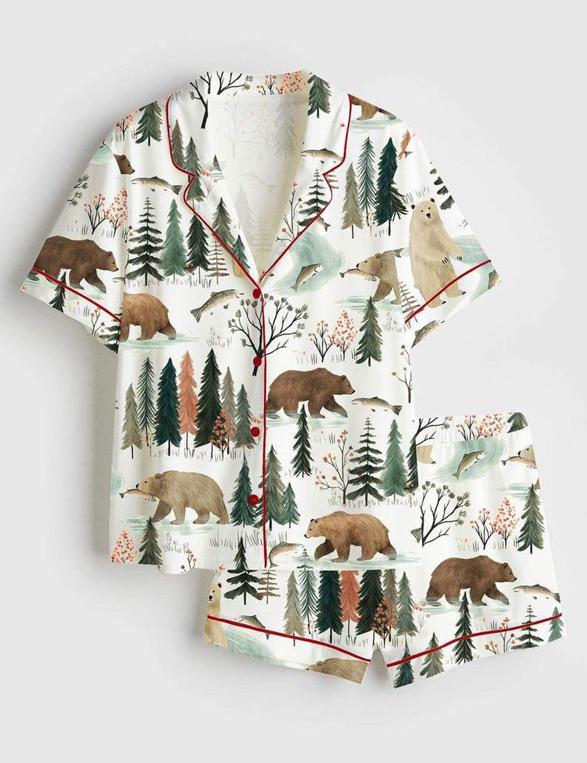 Bear Forest Pajama Set Women Woodland Animal Cabin Sleepwear