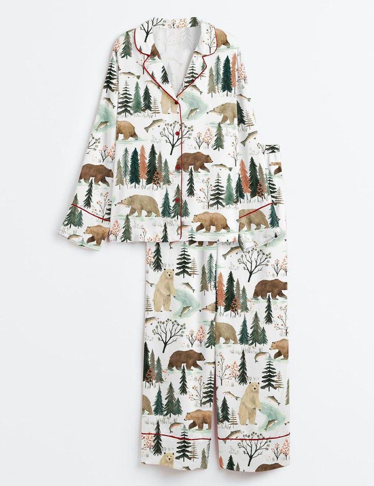 Bear Forest Pajama Set Women Woodland Animal Cabin Sleepwear