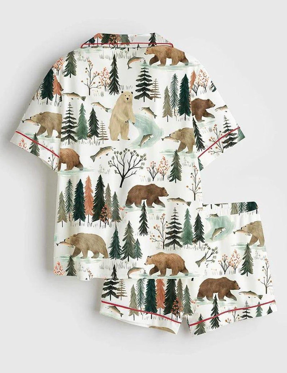 Bear Forest Pajama Set Women Woodland Animal Cabin Sleepwear