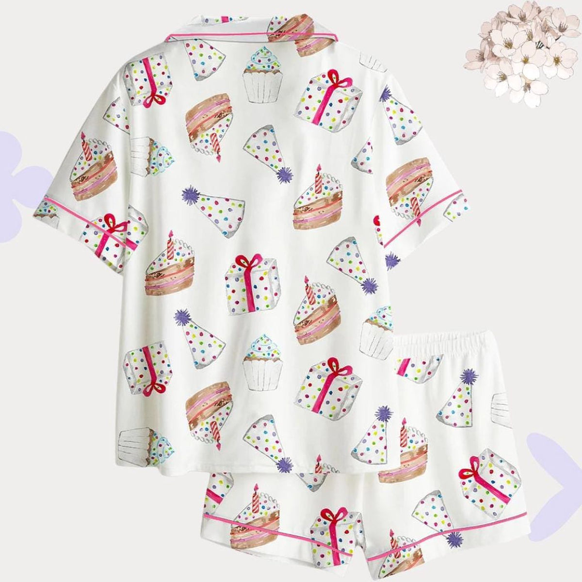 Pastel Birthday Party Pajama Set with Cake & Cupcake - Fun Birthday Outfit PJs