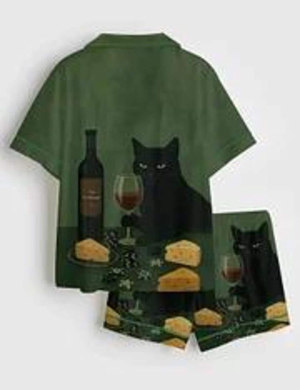 Black Cat Pajama Set Women Cat Lover Sleepwear Wine Print PJs Mom Gift