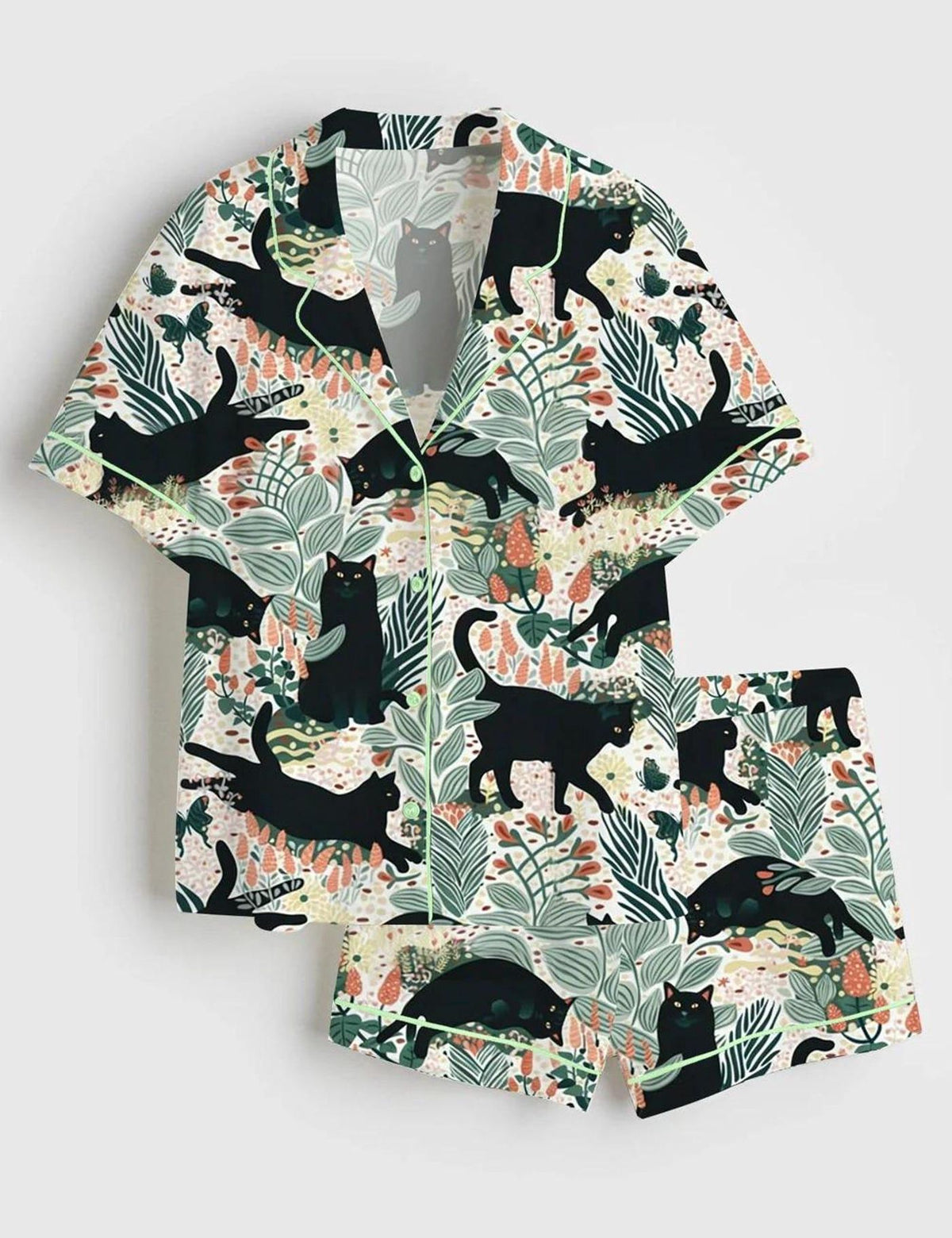 Black Cat Pajama Set Women Cute Animal Pjs Gift For Her