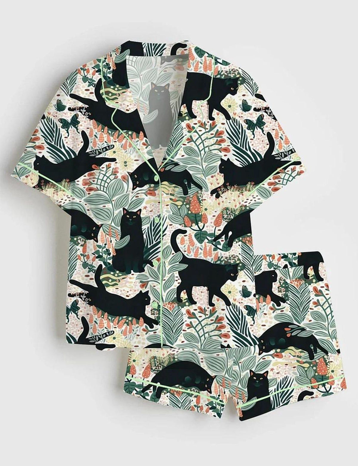 Black Cat Pajama Set Women Cute Animal Pjs Gift For Her