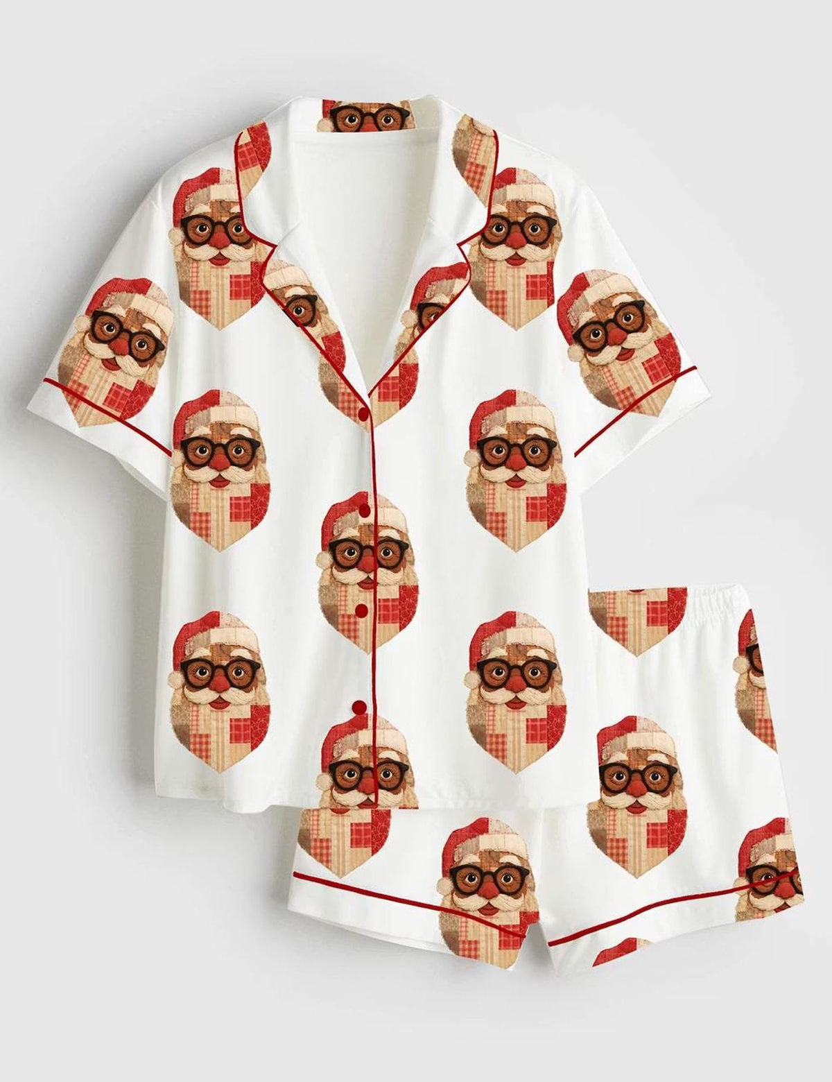 Black Family Christmas Satin Pajama Set with Brown Santa Claus Short Sleeve Pjs