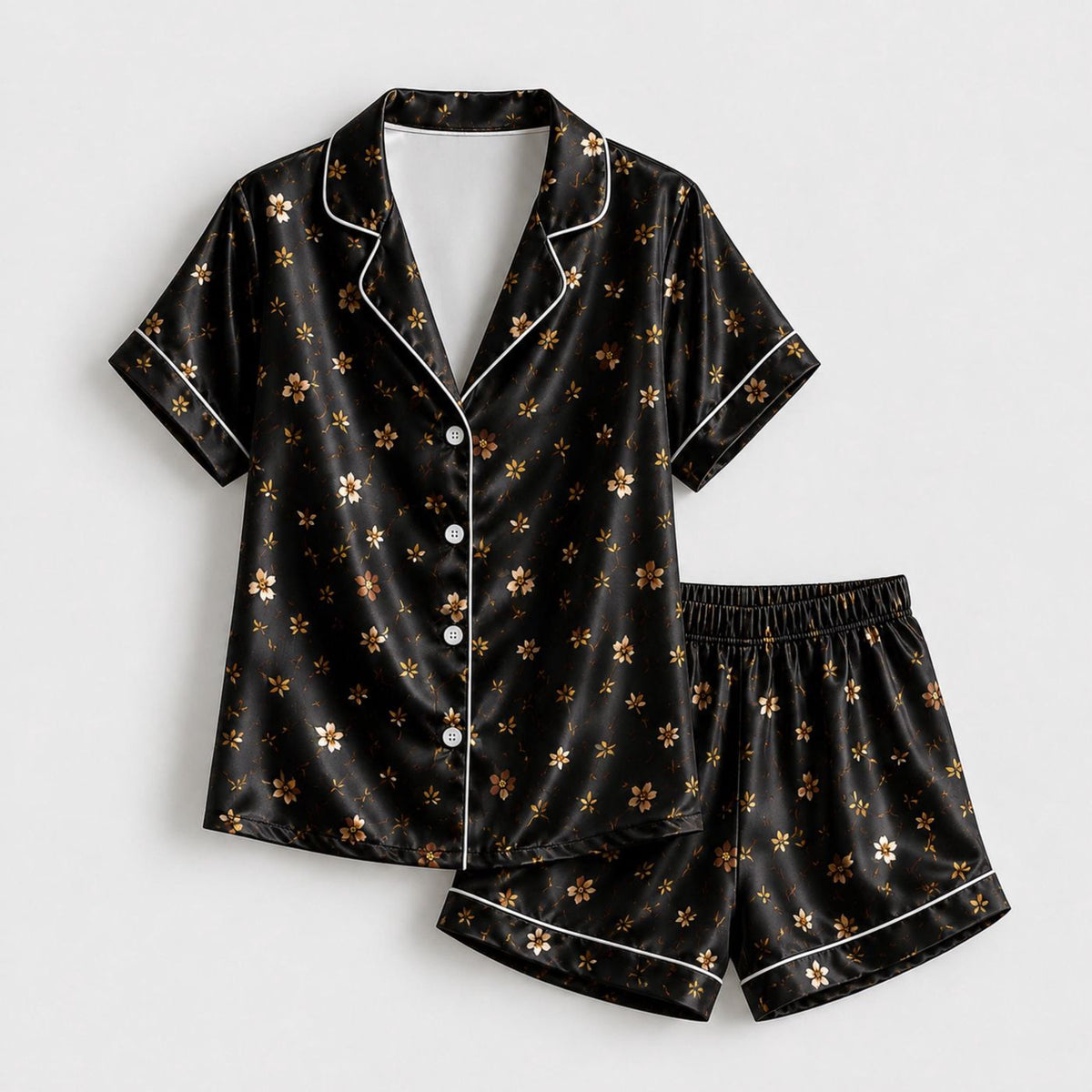 Black Floral Daisy Print Pajama Set: Relaxed Fit & Soft Everyday Comfort