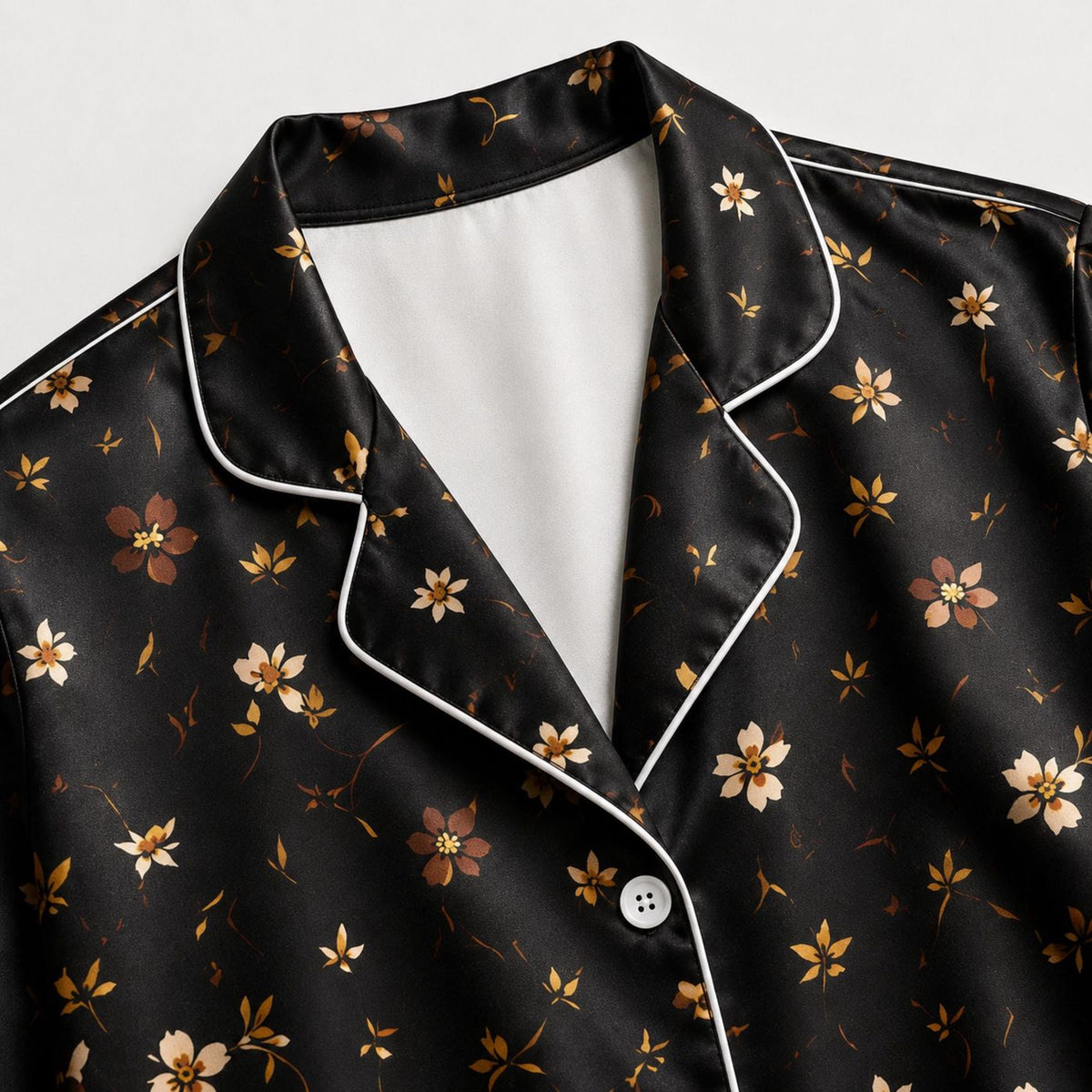 Black Floral Daisy Print Pajama Set: Relaxed Fit & Soft Everyday Comfort