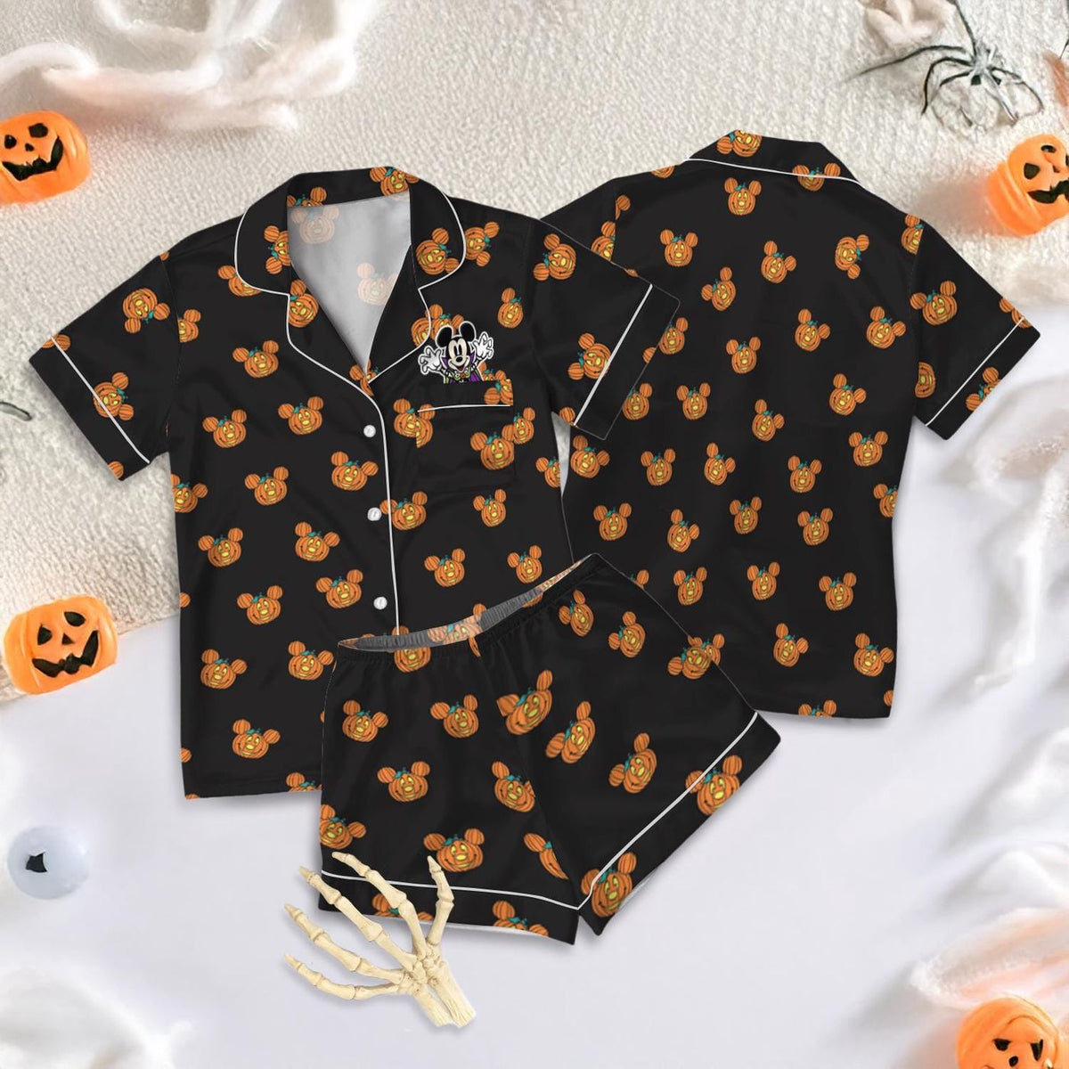 Mickey Pumpkin Halloween Pajamas Women Spooky Satin Sleepwear
