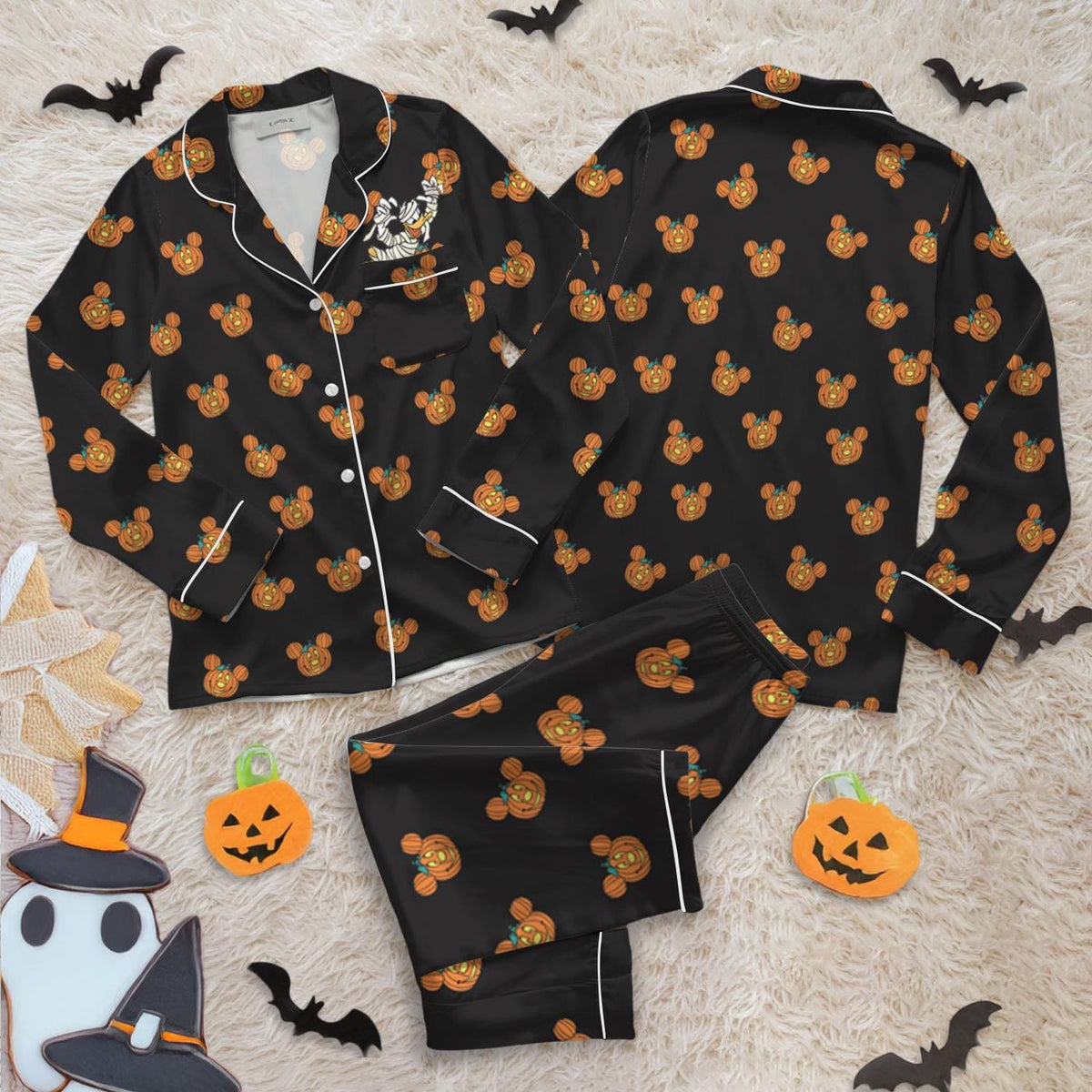 Mickey Pumpkin Halloween Pajamas Women Spooky Satin Sleepwear