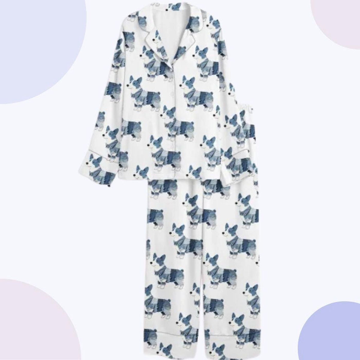 Blue Corgi Pajama Set: Cozy Dog Lover Sleepwear