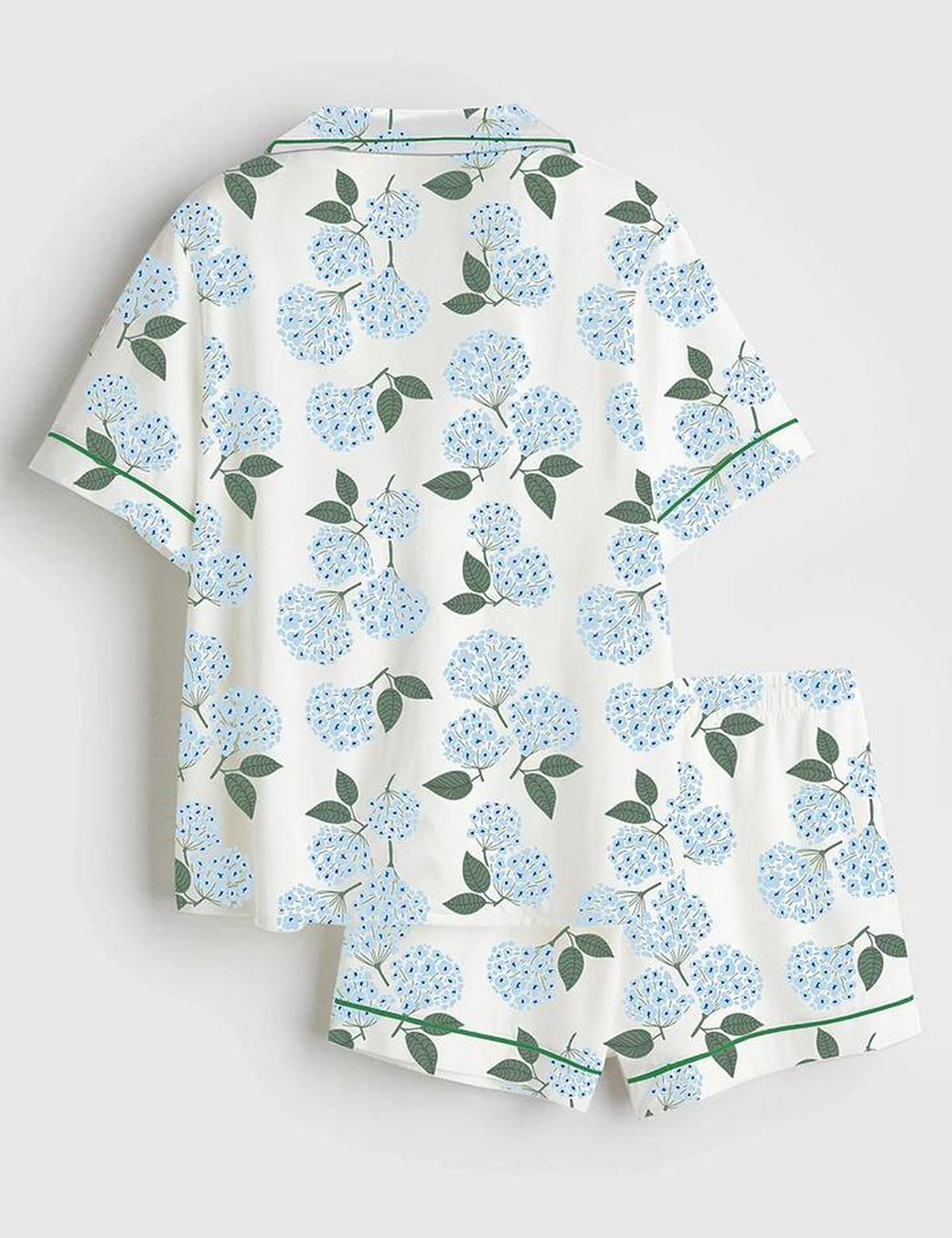 Blue Hydrangea Nantucket Satin Pajama Set Short Sleeve Sleepwear