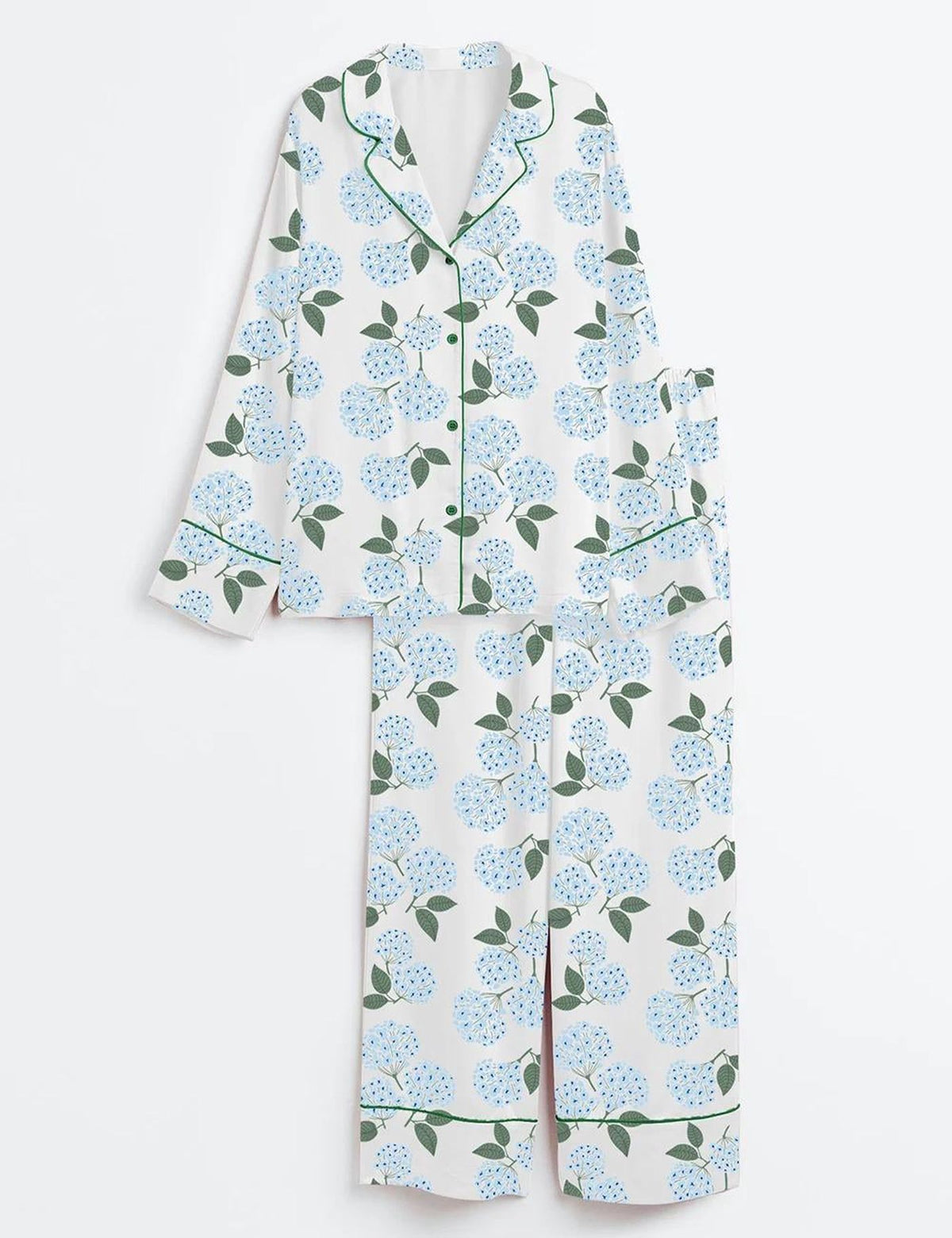 Blue Hydrangea Nantucket Satin Pajama Set Short Sleeve Sleepwear
