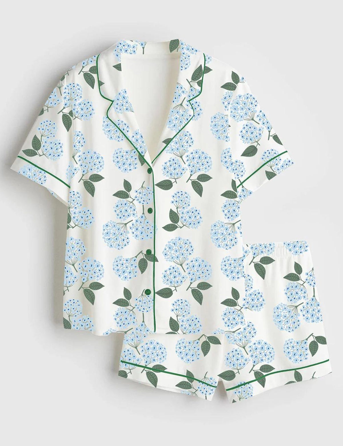 Blue Hydrangea Nantucket Satin Pajama Set Short Sleeve Sleepwear