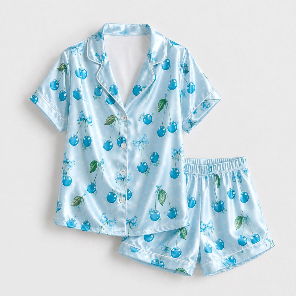 Blueberry Satin Pajama Set: Cozy Sleepwear with Fresh Berry Pattern