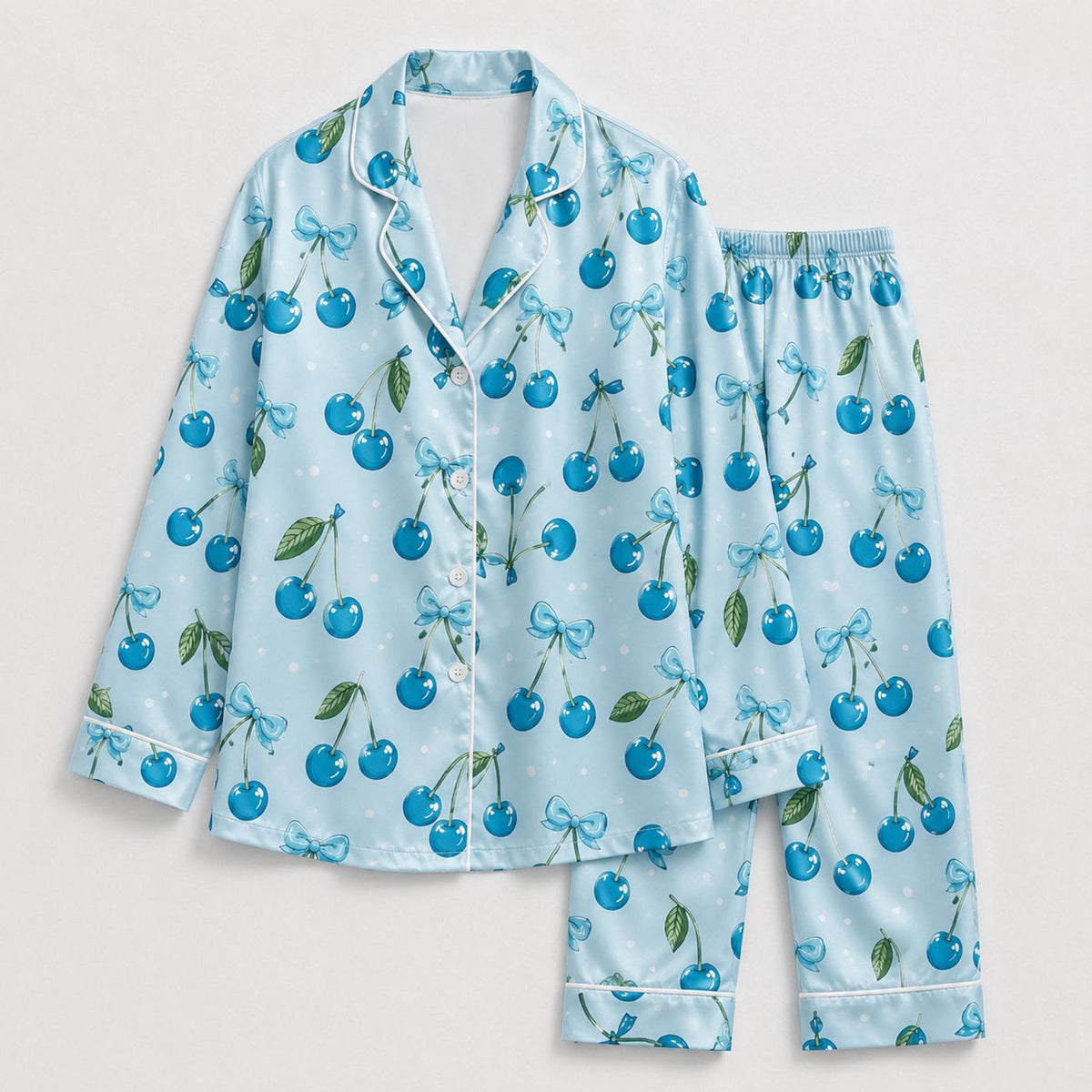 Blueberry Satin Pajama Set: Cozy Sleepwear with Fresh Berry Pattern