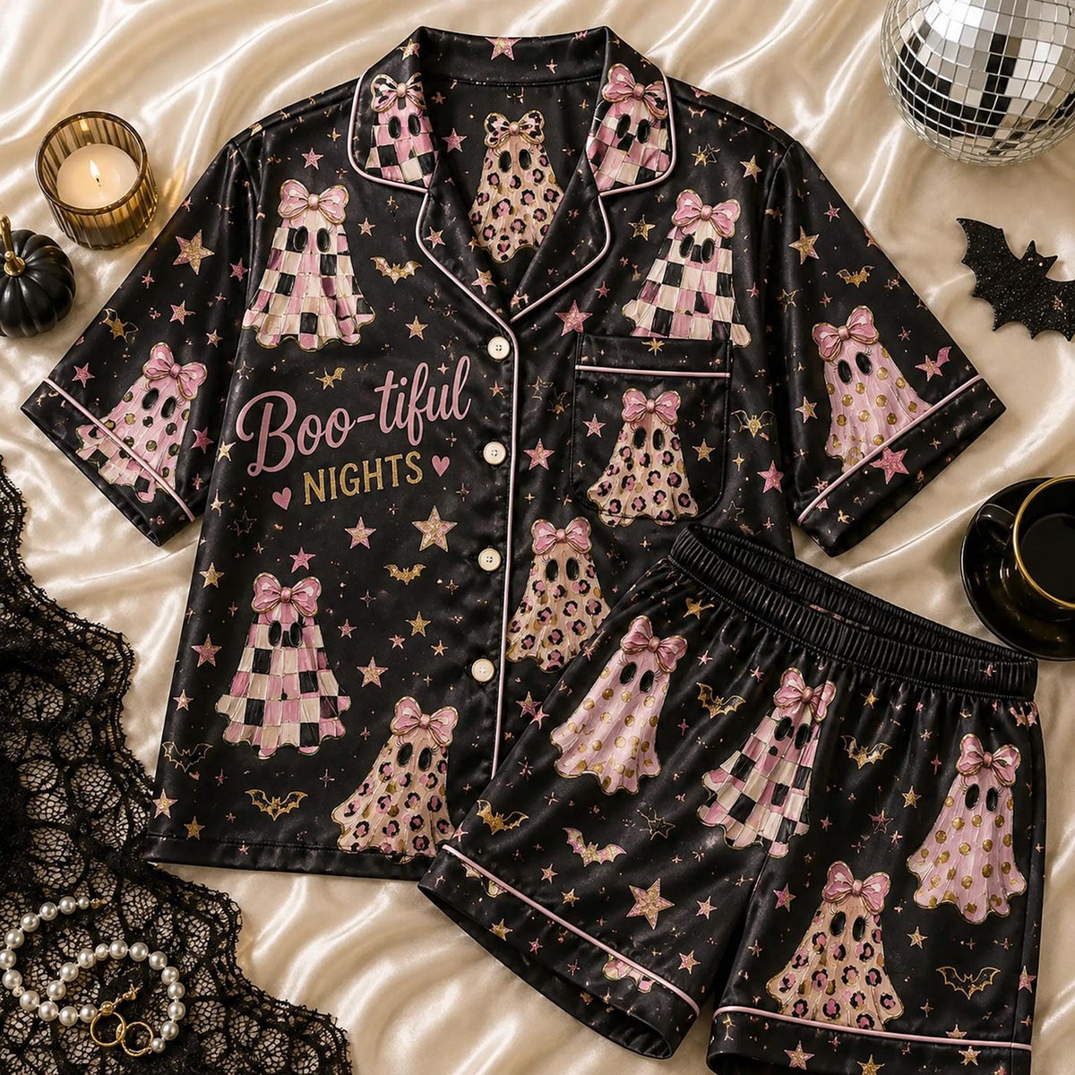 Boo-tiful Nights Pajamas Set: Trendy Leopard Print Ghost Pyjamas - Perfect Spooky Season Gift For Her